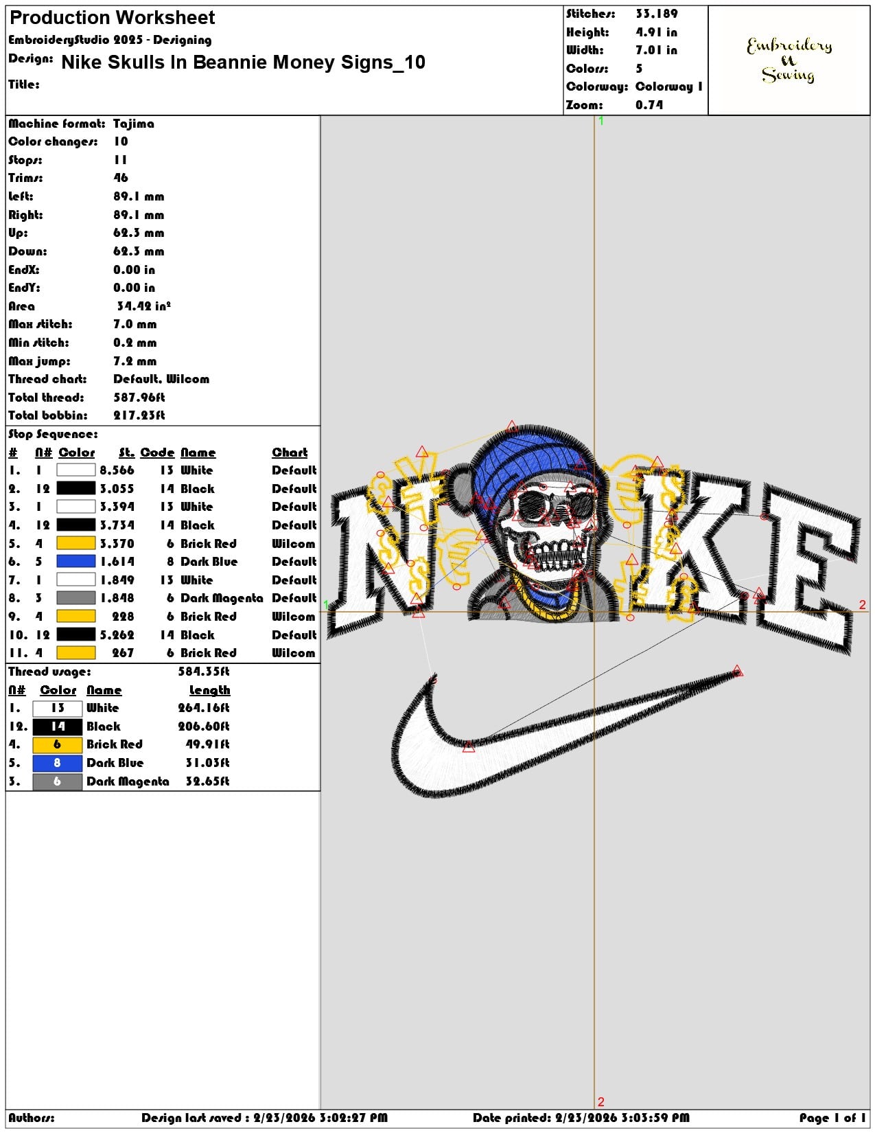 Nike Skulls In Beannie Money Signs  - Elegant embroidery design file-instant download — view 3