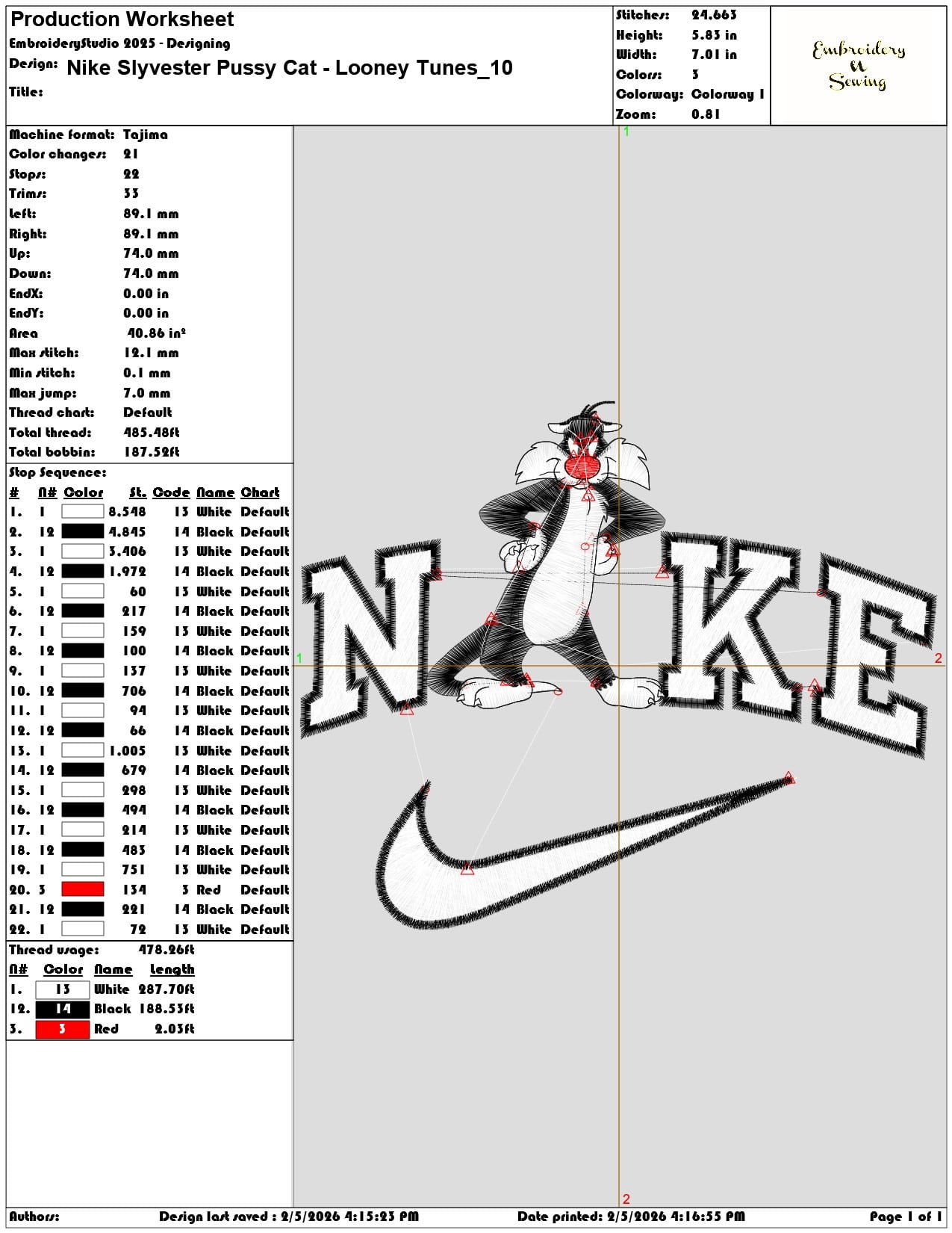 Nike Slyvester Pussy Cat Looney Tunes  - Elegant embroidery design file-instant download — view 3