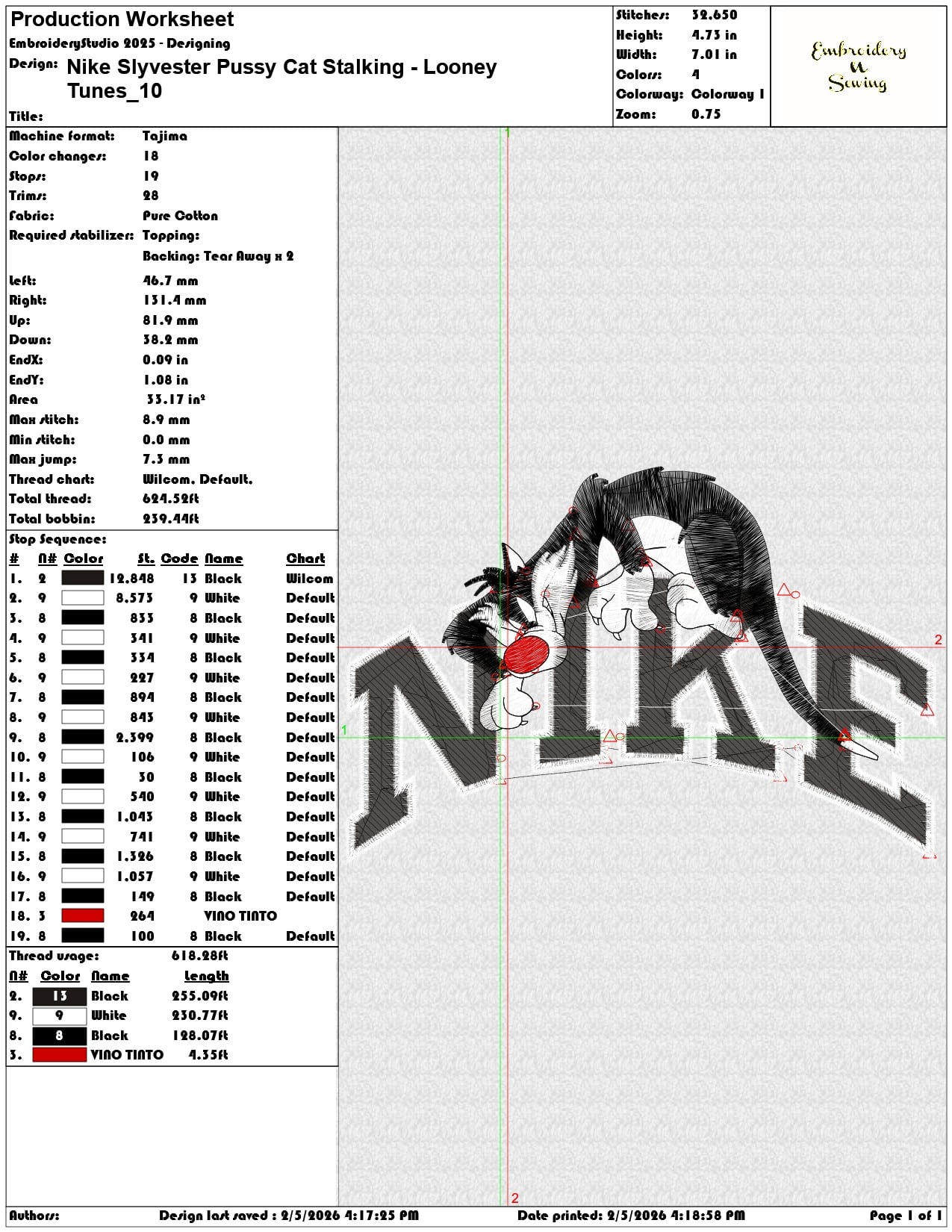 Nike Slyvester Pussy Cat Stalking Looney Tunes  - Elegant embroidery design file-instant download — view 3