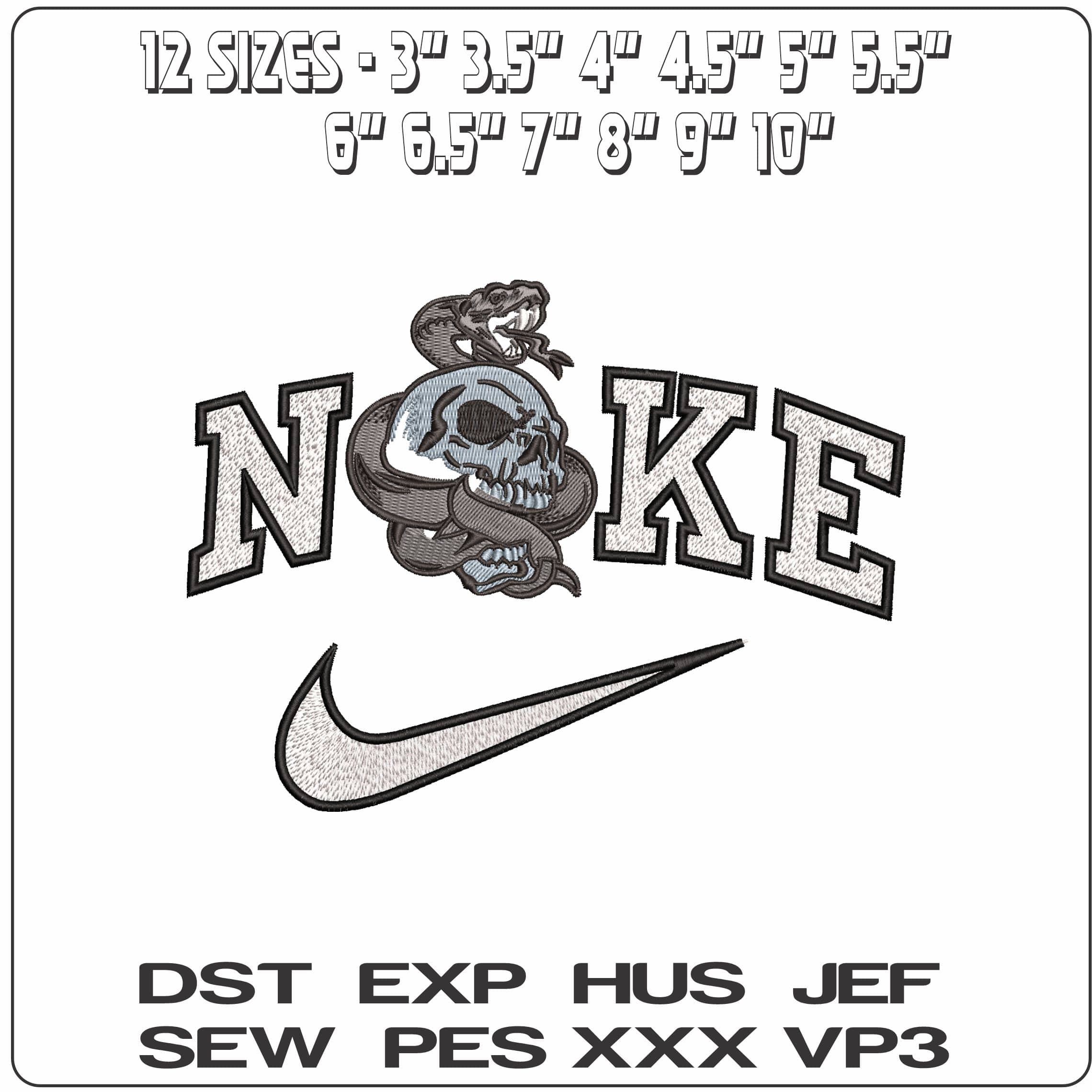 Nike Snake around skull  - Elegant embroidery design file-instant download — view 2