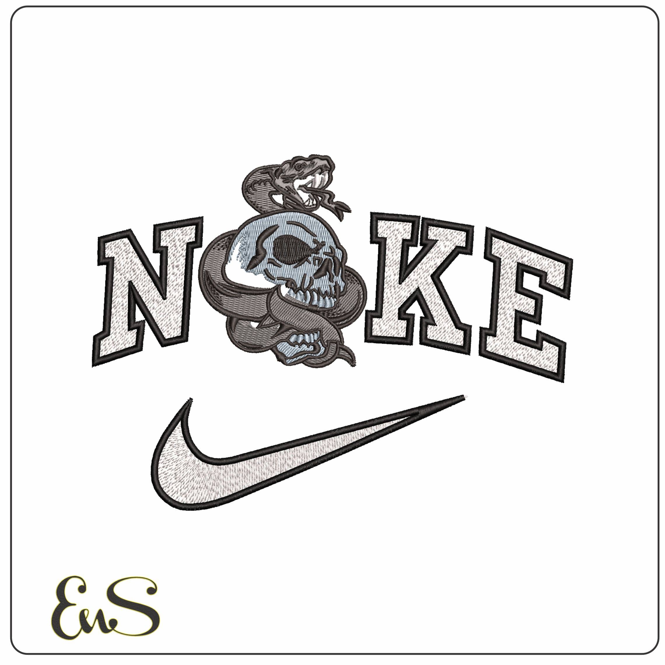 Nike Snake around skull  - Elegant embroidery design file-instant download