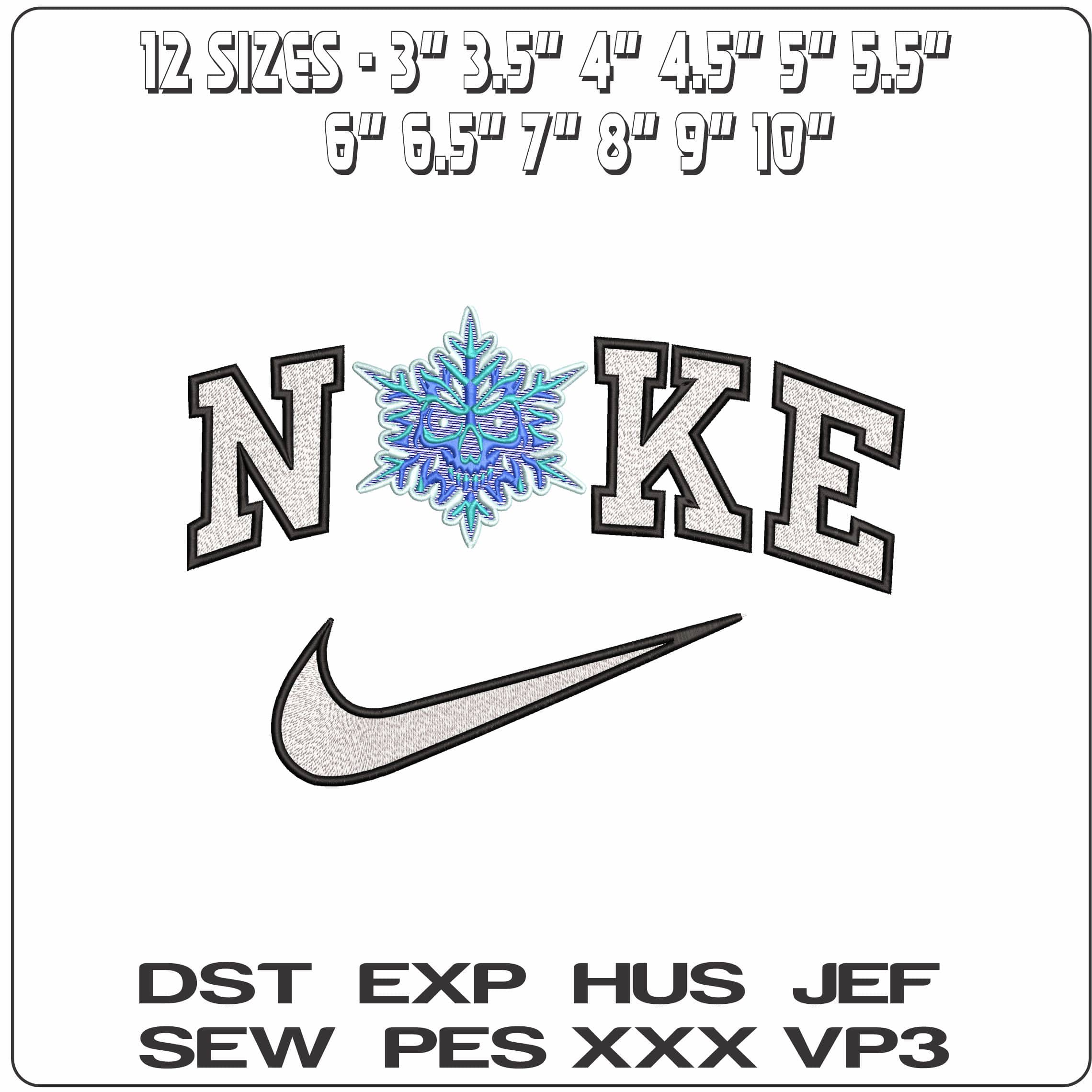 Nike Snowflake Skull  - Elegant embroidery design file-instant download — view 2