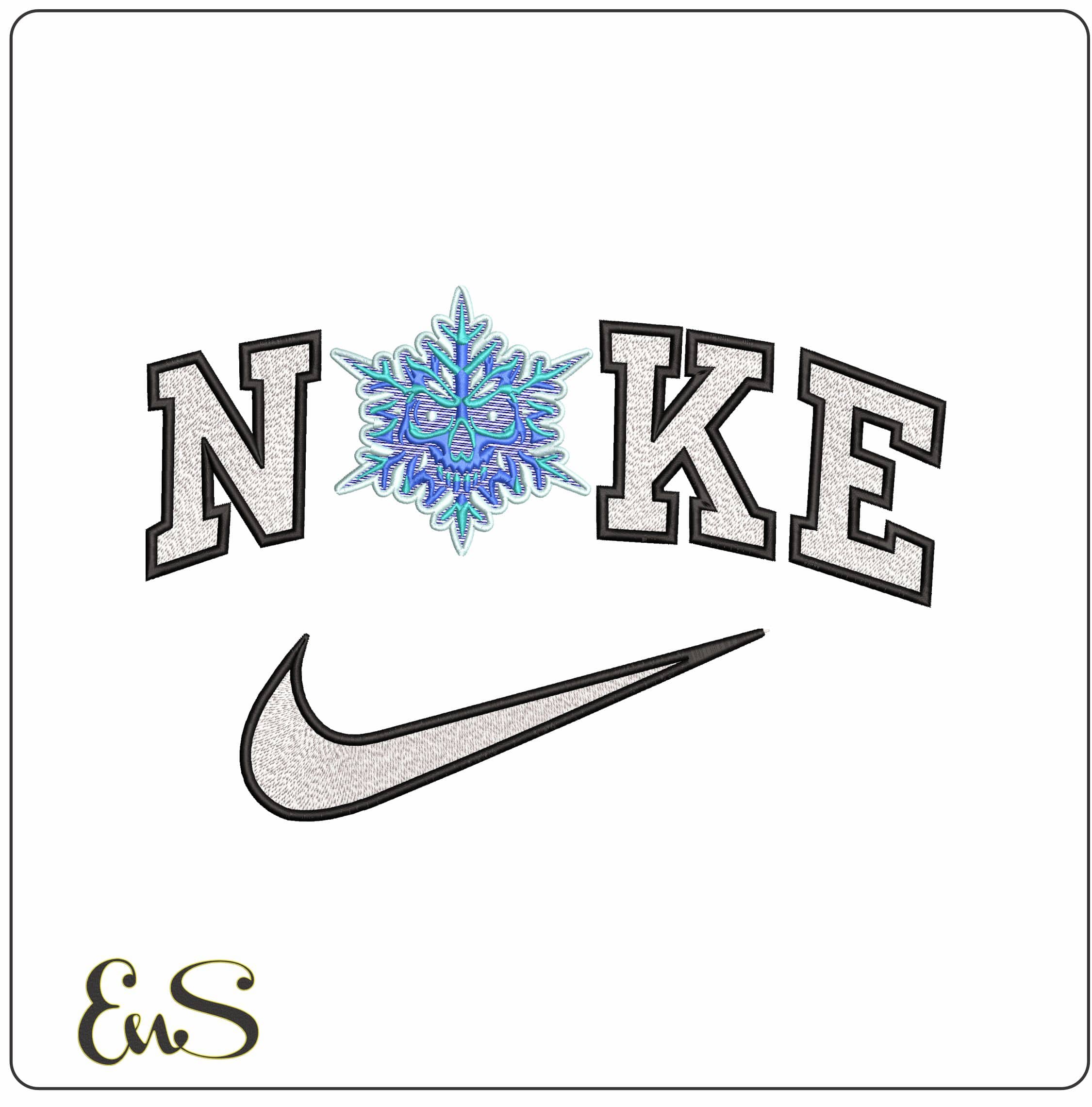 Nike Snowflake Skull  - Elegant embroidery design file-instant download