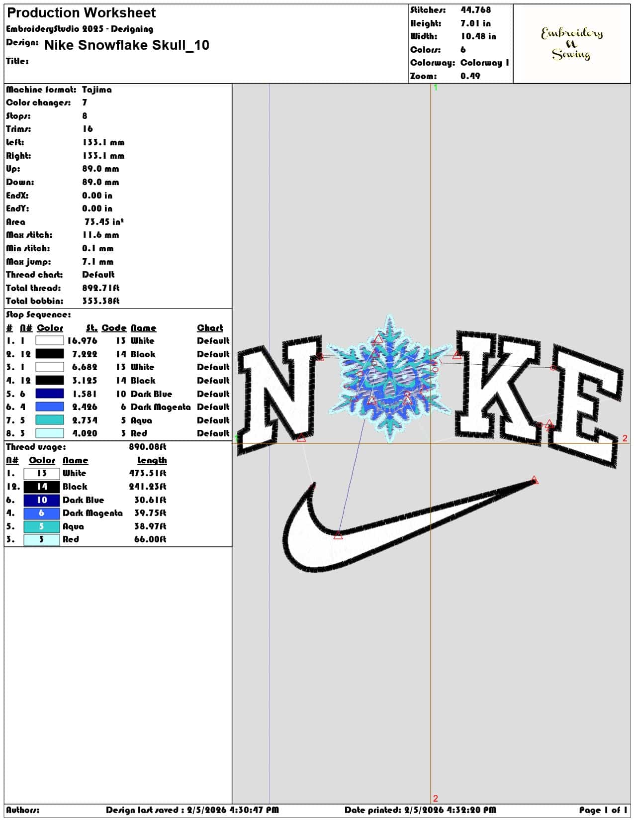 Nike Snowflake Skull  - Elegant embroidery design file-instant download — view 3