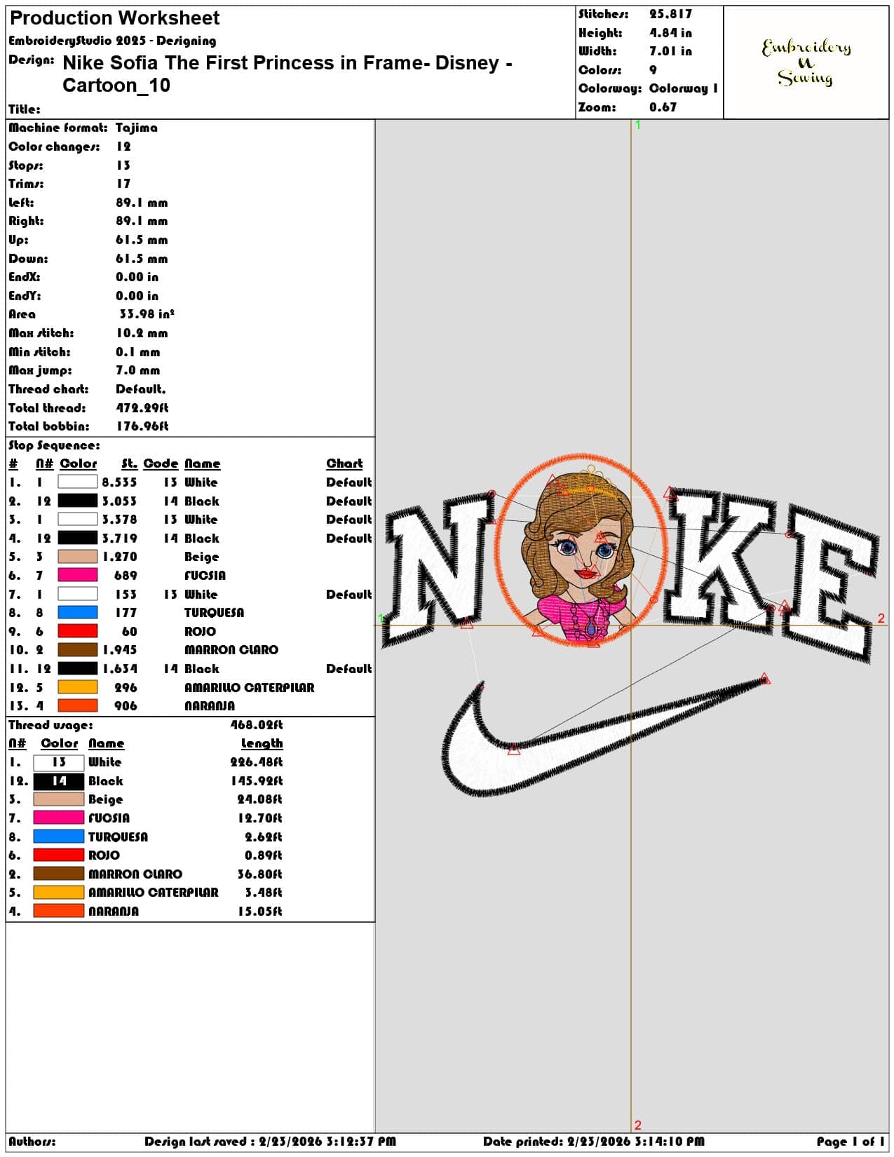 Nike Sofia The First Princess in Frame Disney Cartoon  - Elegant embroidery design file-instant download — view 3