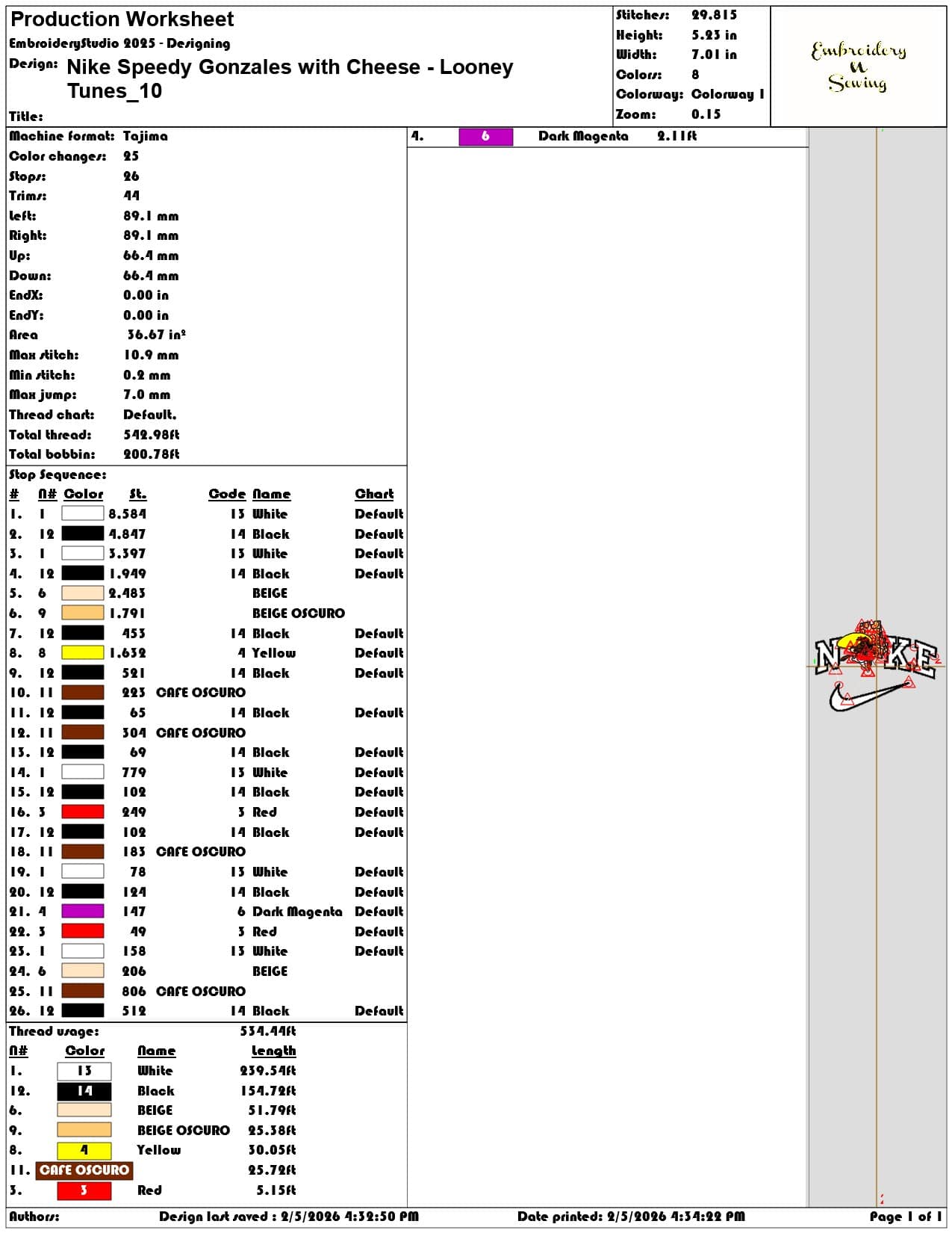 Nike Speedy Gonzales with Cheese Looney Tunes  - Elegant embroidery design file-instant download — view 3