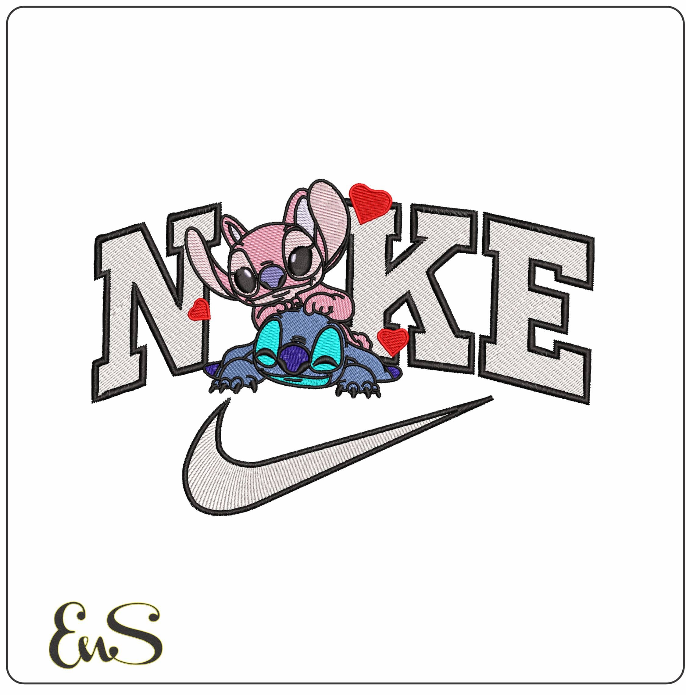 Nike Stitch and Angel Cuddle  - Elegant embroidery design file-instant download