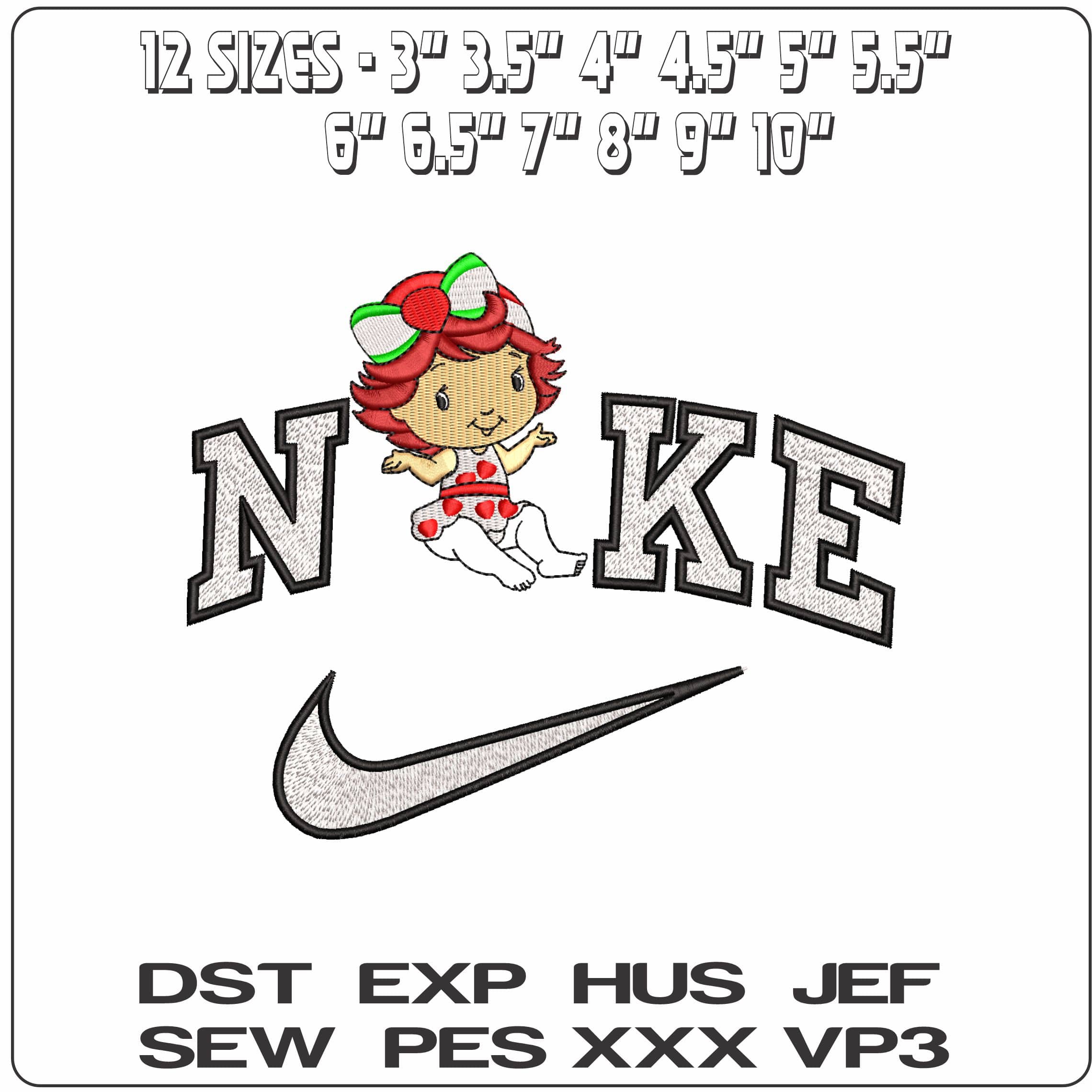 Nike Strawberry Shortcake Cartoon  - Elegant embroidery design file-instant download — view 2