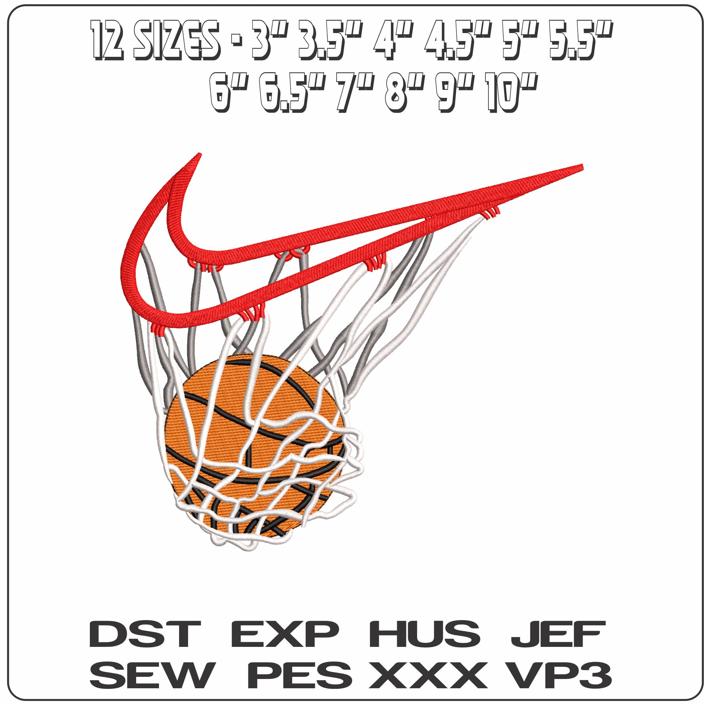 Nike Swoosh with hoop and Basketball  - Elegant embroidery design file-instant download — view 2