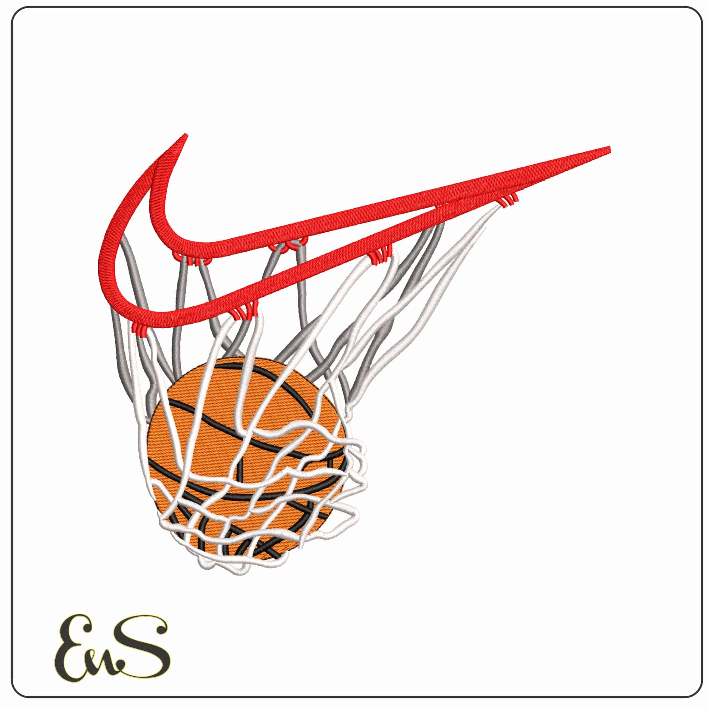 Nike Swoosh with hoop and Basketball  - Elegant embroidery design file-instant download