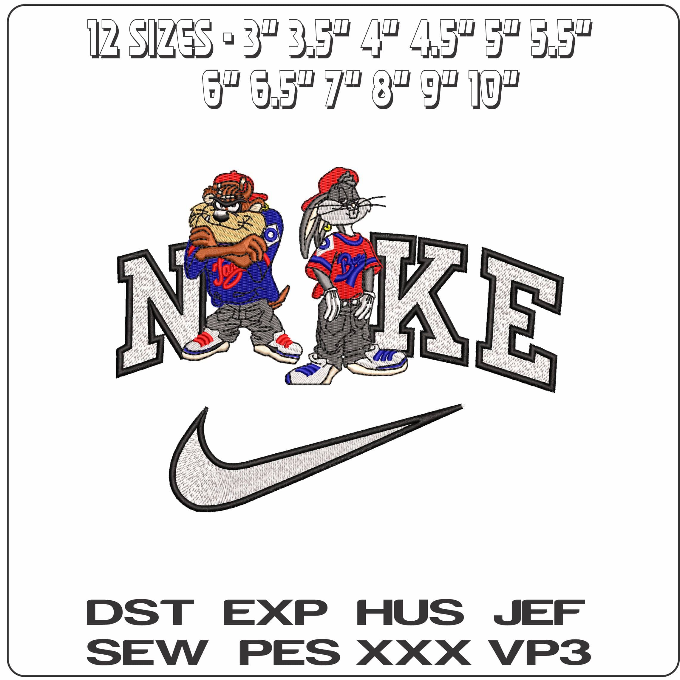 Nike Taz and Bugs in Baseball Outfits Looney Tunes  - Elegant embroidery design file-instant download — view 2