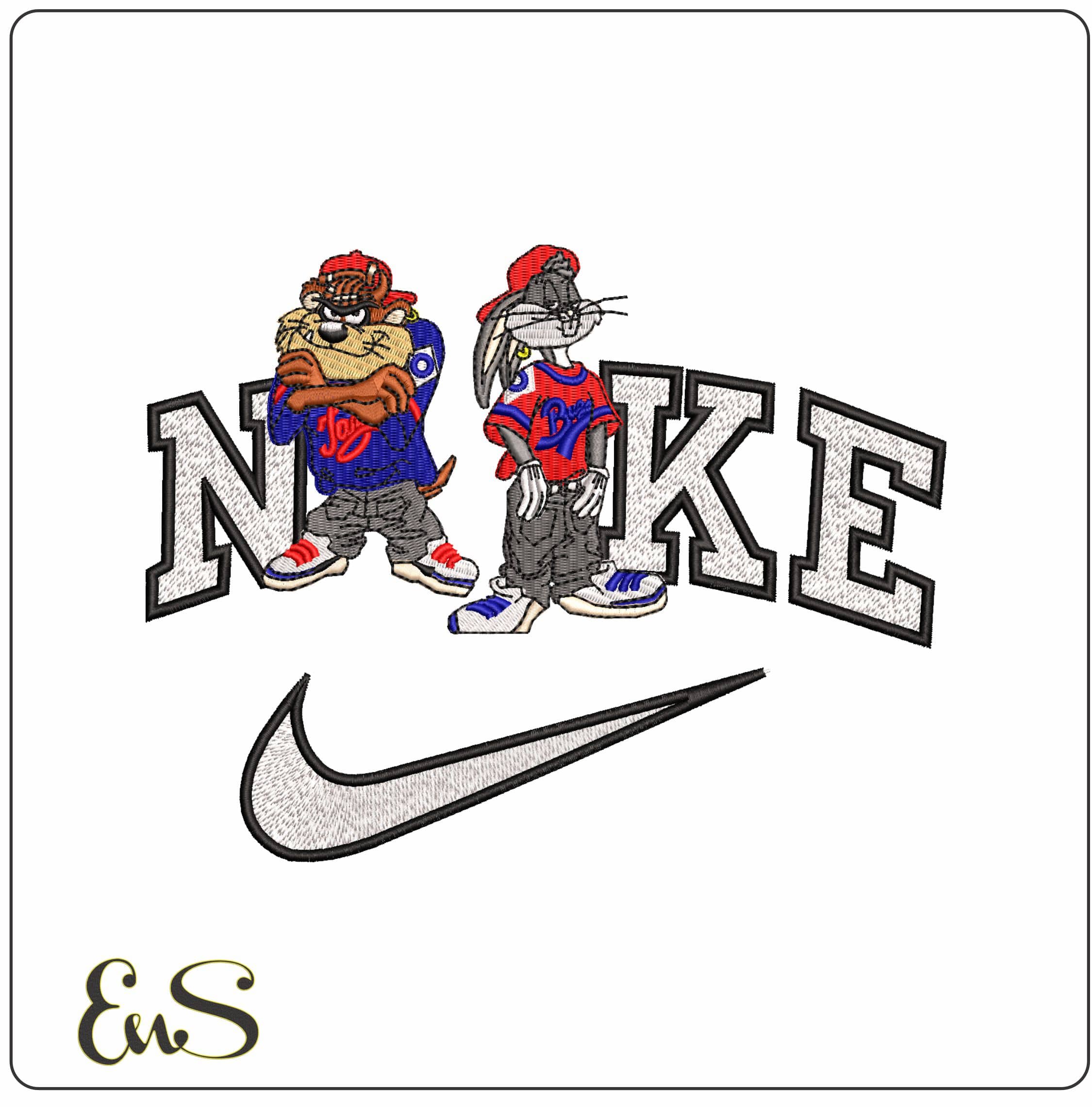 Nike Taz and Bugs in Baseball Outfits Looney Tunes  - Elegant embroidery design file-instant download