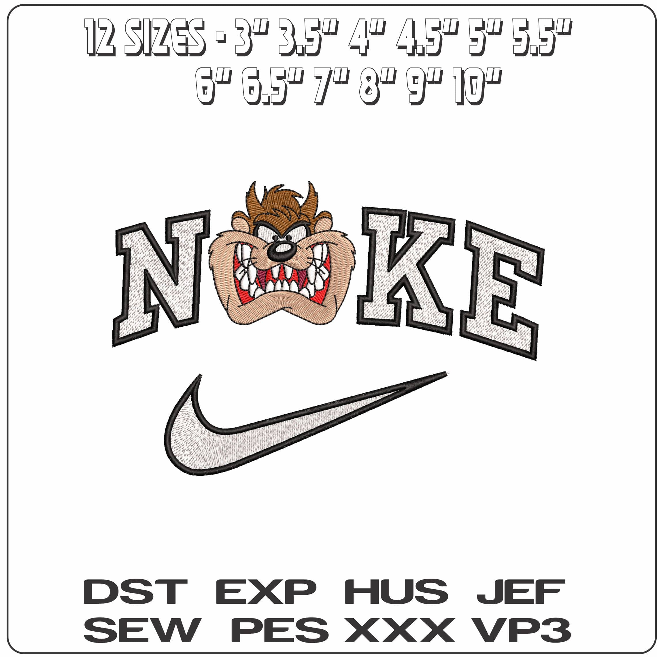 Nike Taz Devil Face Looney Tunes  - Elegant embroidery design file-instant download — view 2