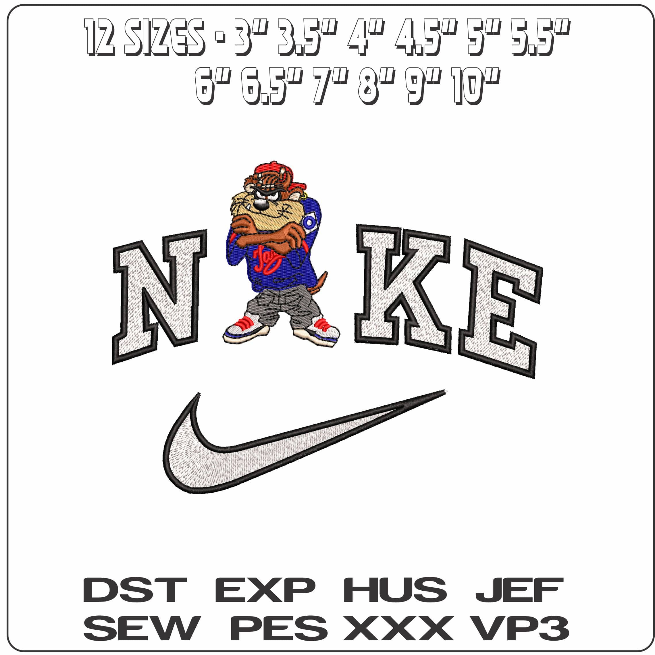 Nike Taz in Baseball Outfits Looney Tunes  - Elegant embroidery design file-instant download — view 2