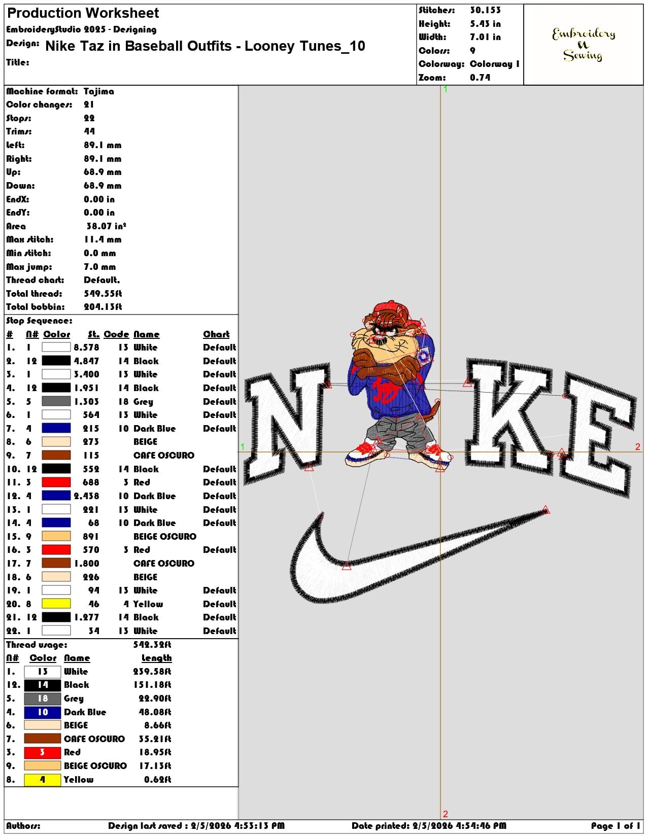 Nike Taz in Baseball Outfits Looney Tunes  - Elegant embroidery design file-instant download — view 3
