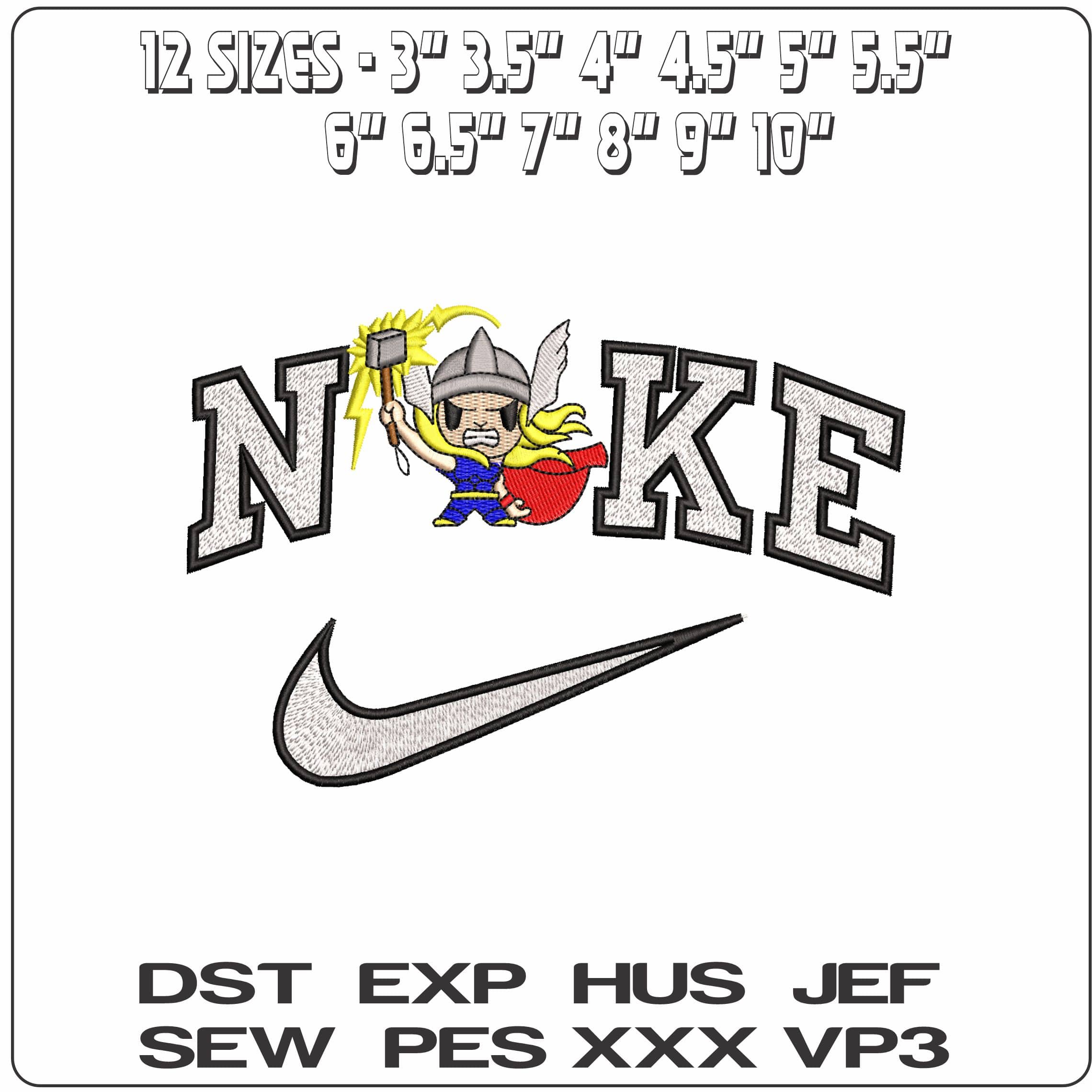 Nike Thor with Hammer Chibi Marvel Comic  - Elegant embroidery design file-instant download — view 2