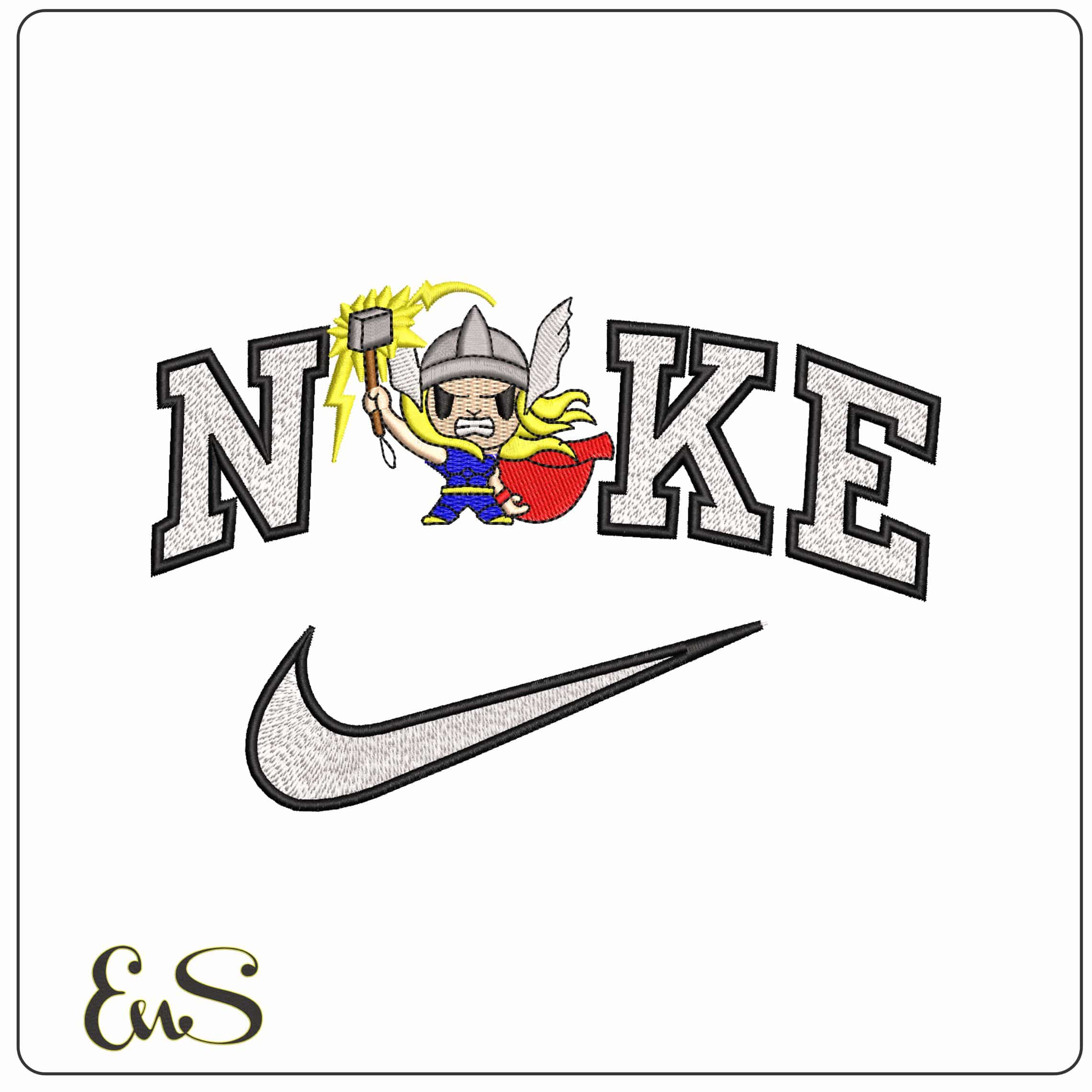 Nike Thor with Hammer Chibi Marvel Comic  - Elegant embroidery design file-instant download