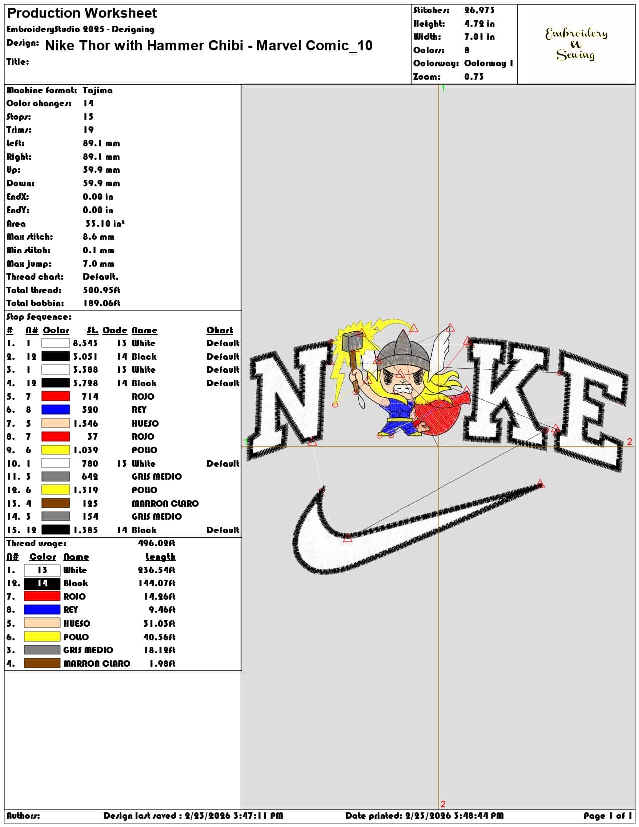Nike Thor with Hammer Chibi Marvel Comic  - Elegant embroidery design file-instant download — view 3