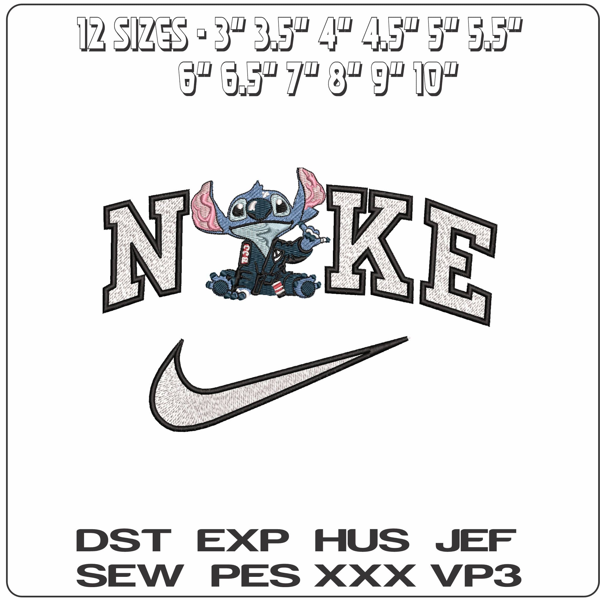 Nike Trendy Stitch Sitting Lilo and Stitch  - Elegant embroidery design file-instant download — view 2