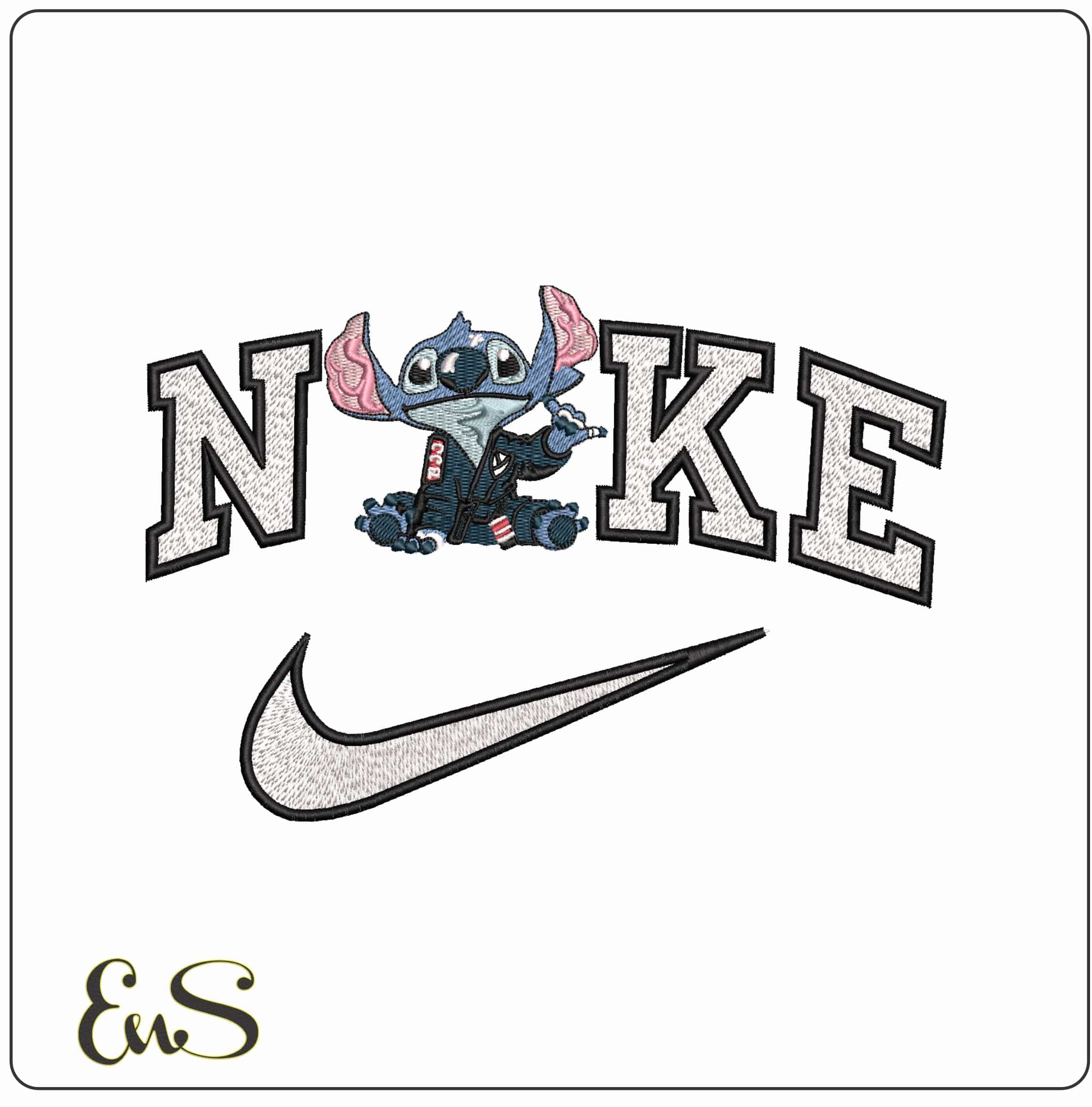 Nike Trendy Stitch Sitting Lilo and Stitch  - Elegant embroidery design file-instant download