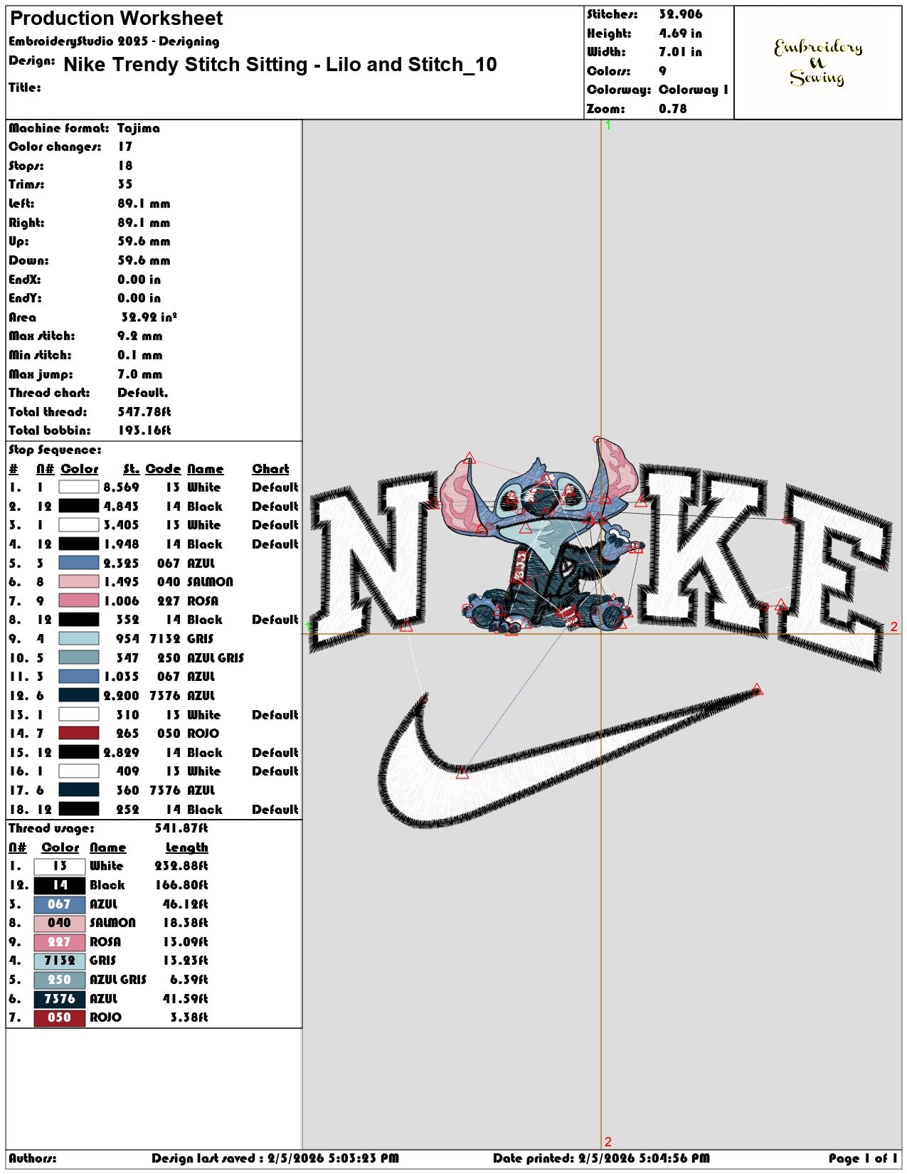 Nike Trendy Stitch Sitting Lilo and Stitch  - Elegant embroidery design file-instant download — view 3