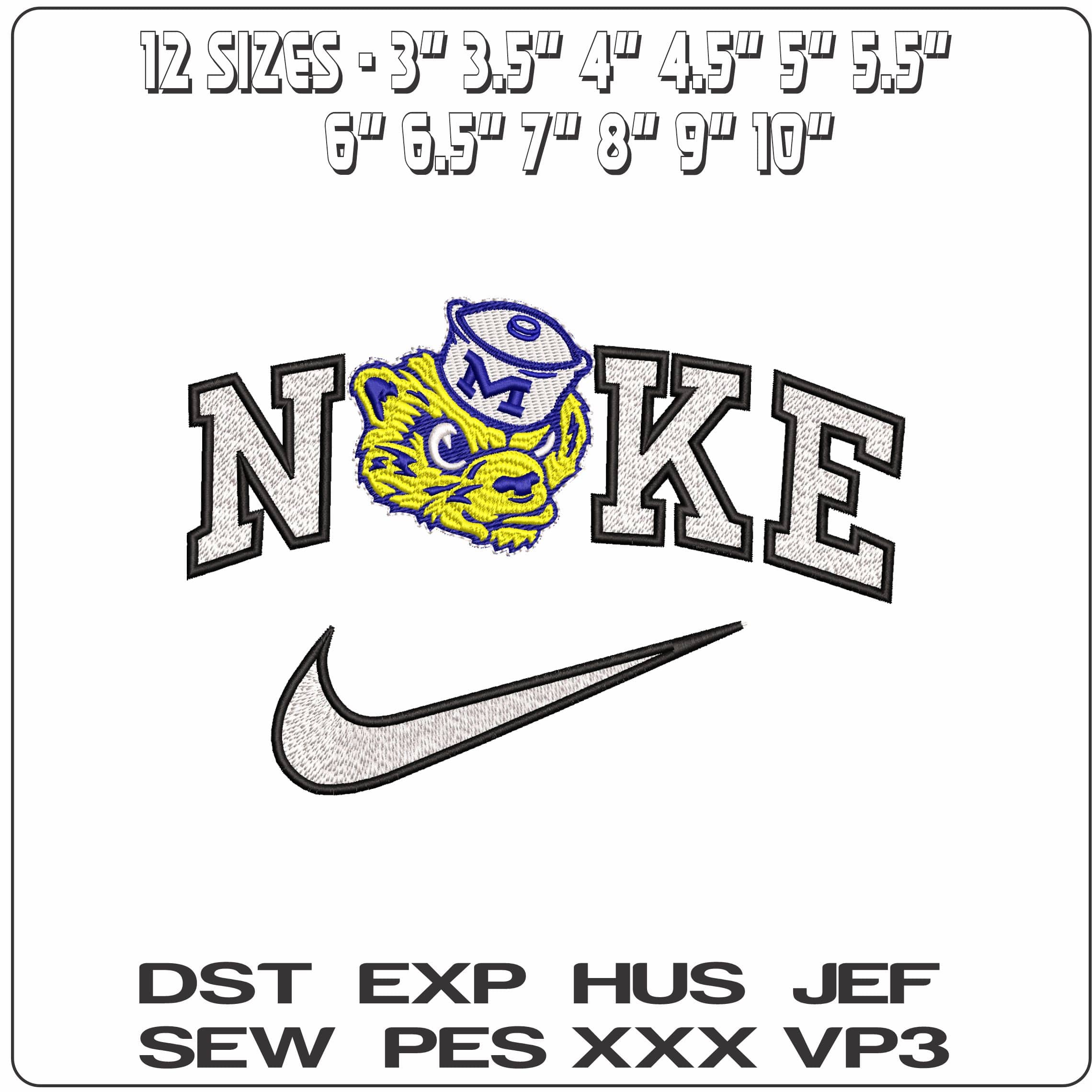 Nike University of Michigan Wolverines College  - Elegant embroidery design file-instant download — view 2