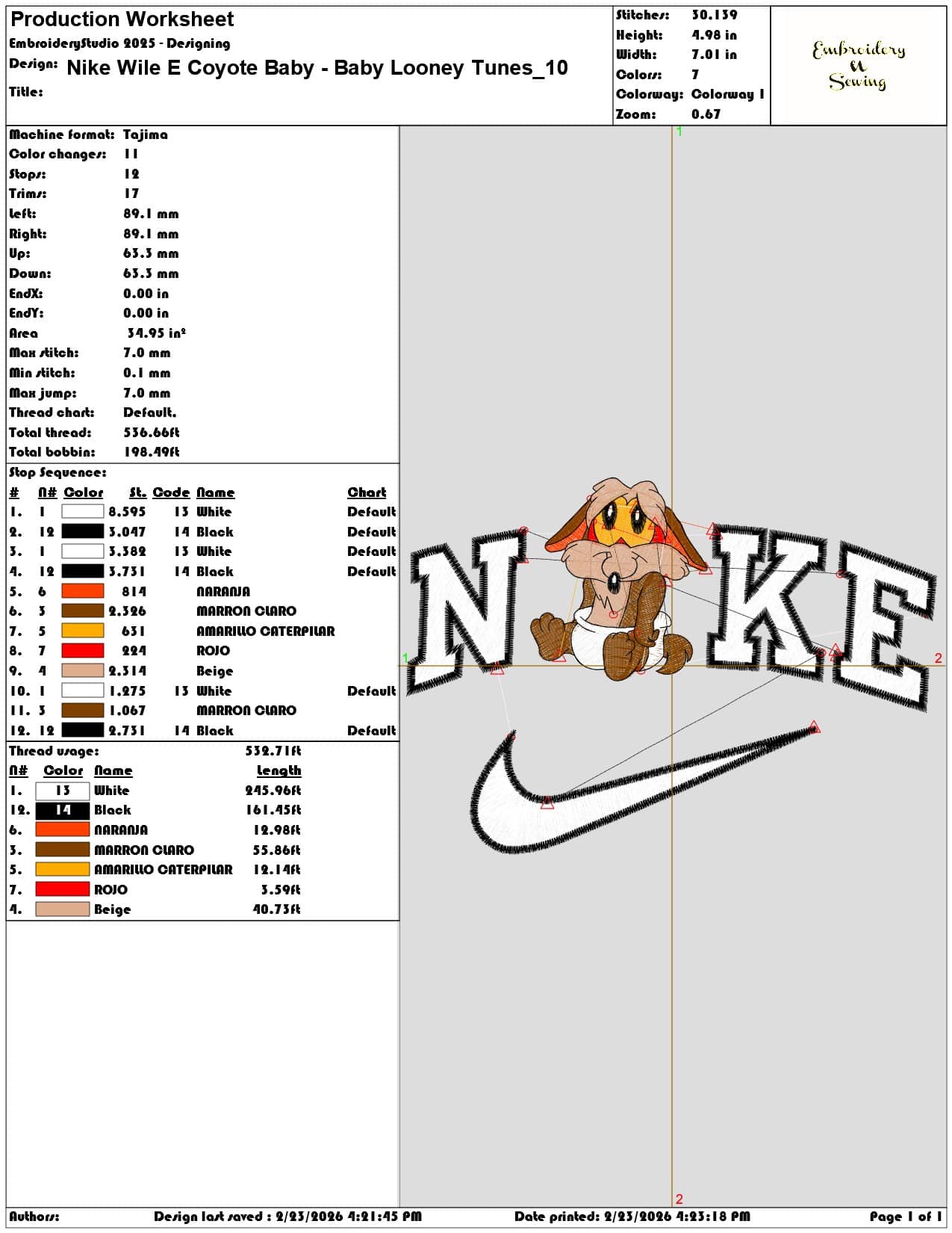 Nike Wile E Coyote Baby Baby Looney Tunes  - Elegant embroidery design file-instant download — view 3