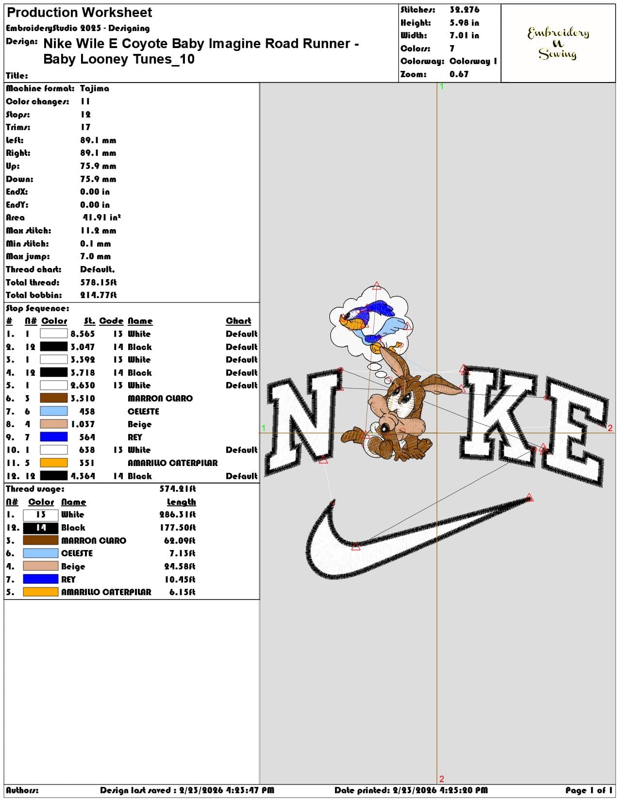 Nike Wile E Coyote Baby  Road Runner  Looney Tunes  - Elegant embroidery design file-instant download — view 3
