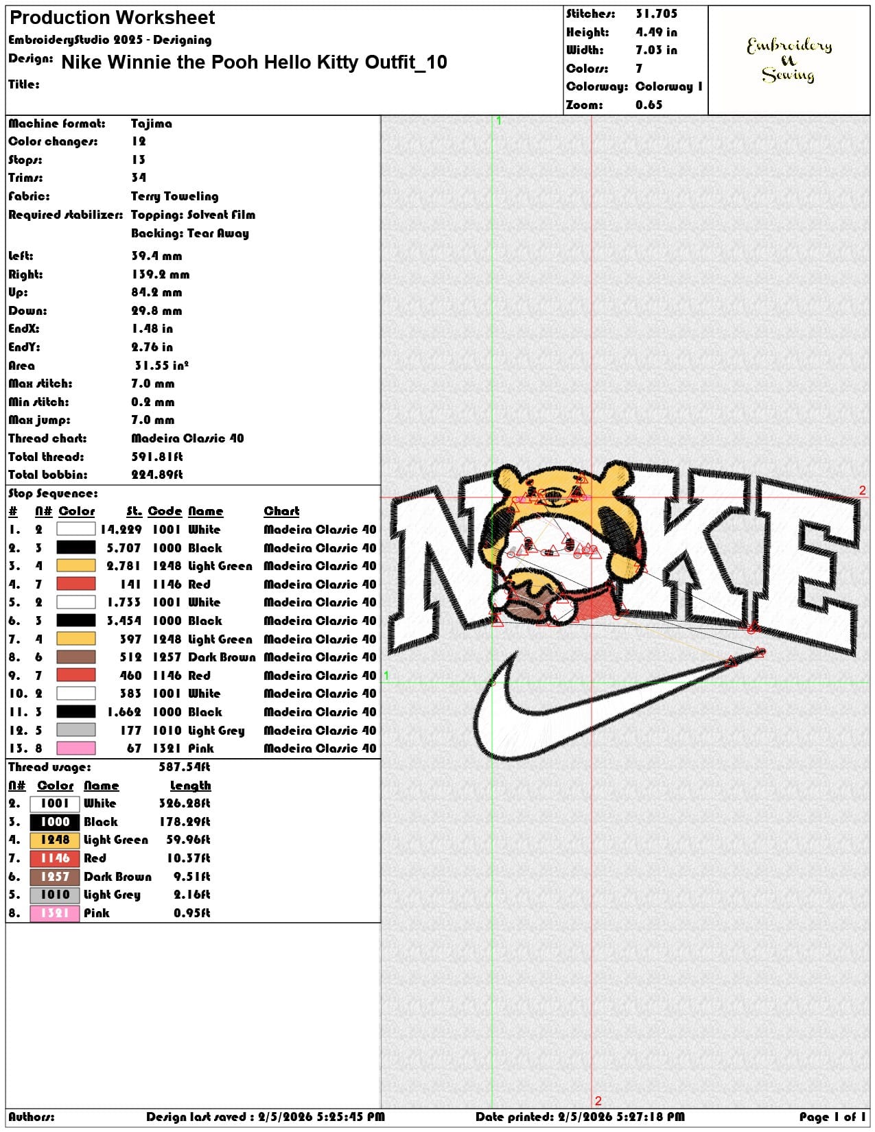Nike Winnie the Pooh Hello Kitty Outfit  - Elegant embroidery design file-instant download — view 3