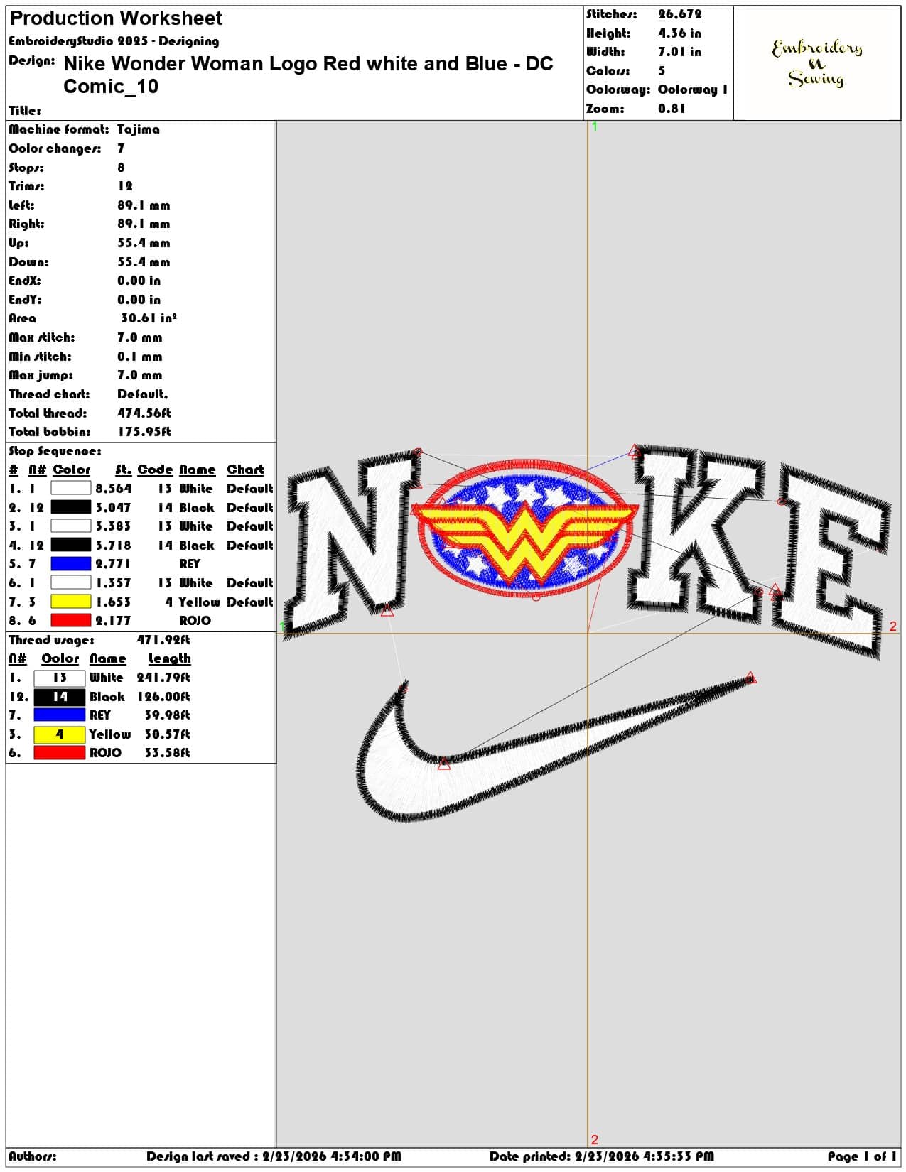 Nike Wonder Woman  Red white and Blue DC Comic  - Elegant embroidery design file-instant download — view 3