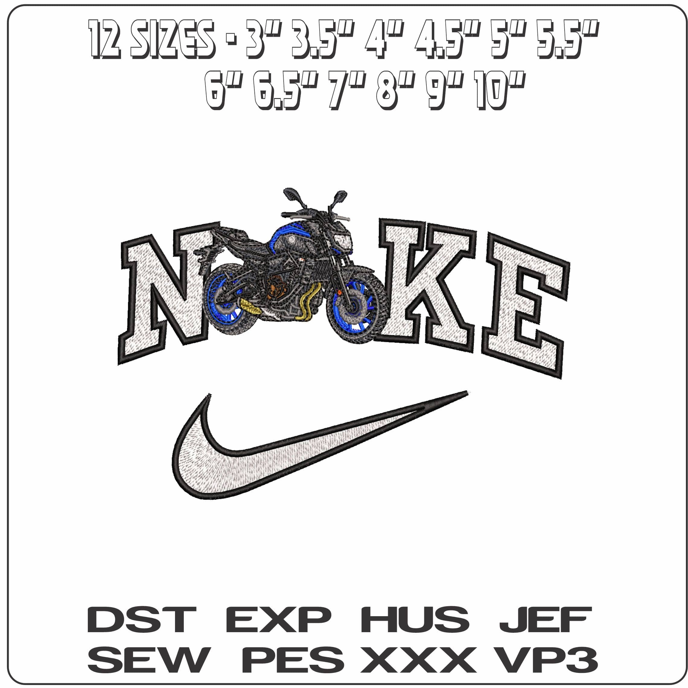 Nike Yamaha MT 07 Motobike  - Elegant embroidery design file-instant download — view 2