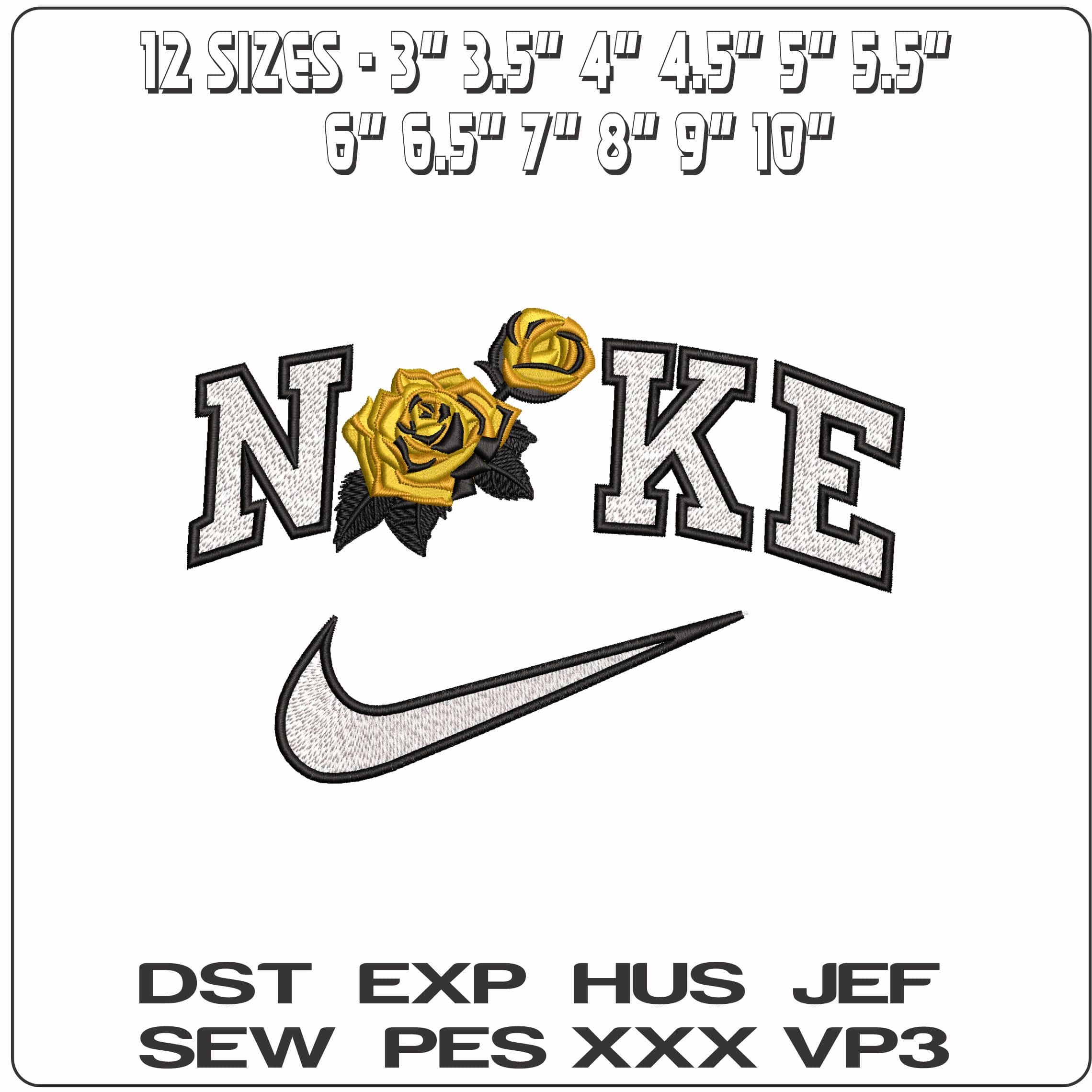 Nike Yellow Black Roses  - Elegant embroidery design file-instant download — view 2
