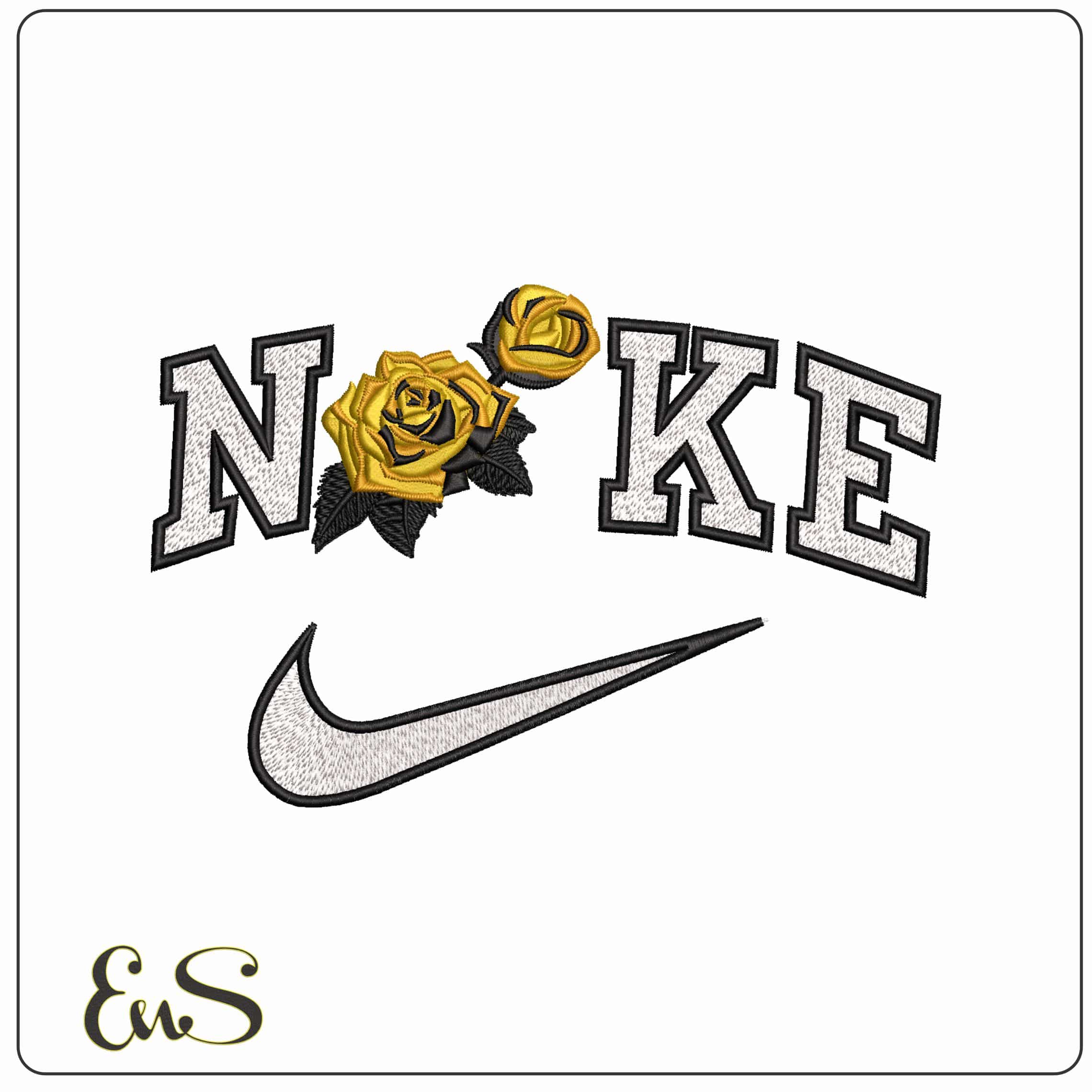 Nike Yellow Black Roses  - Elegant embroidery design file-instant download