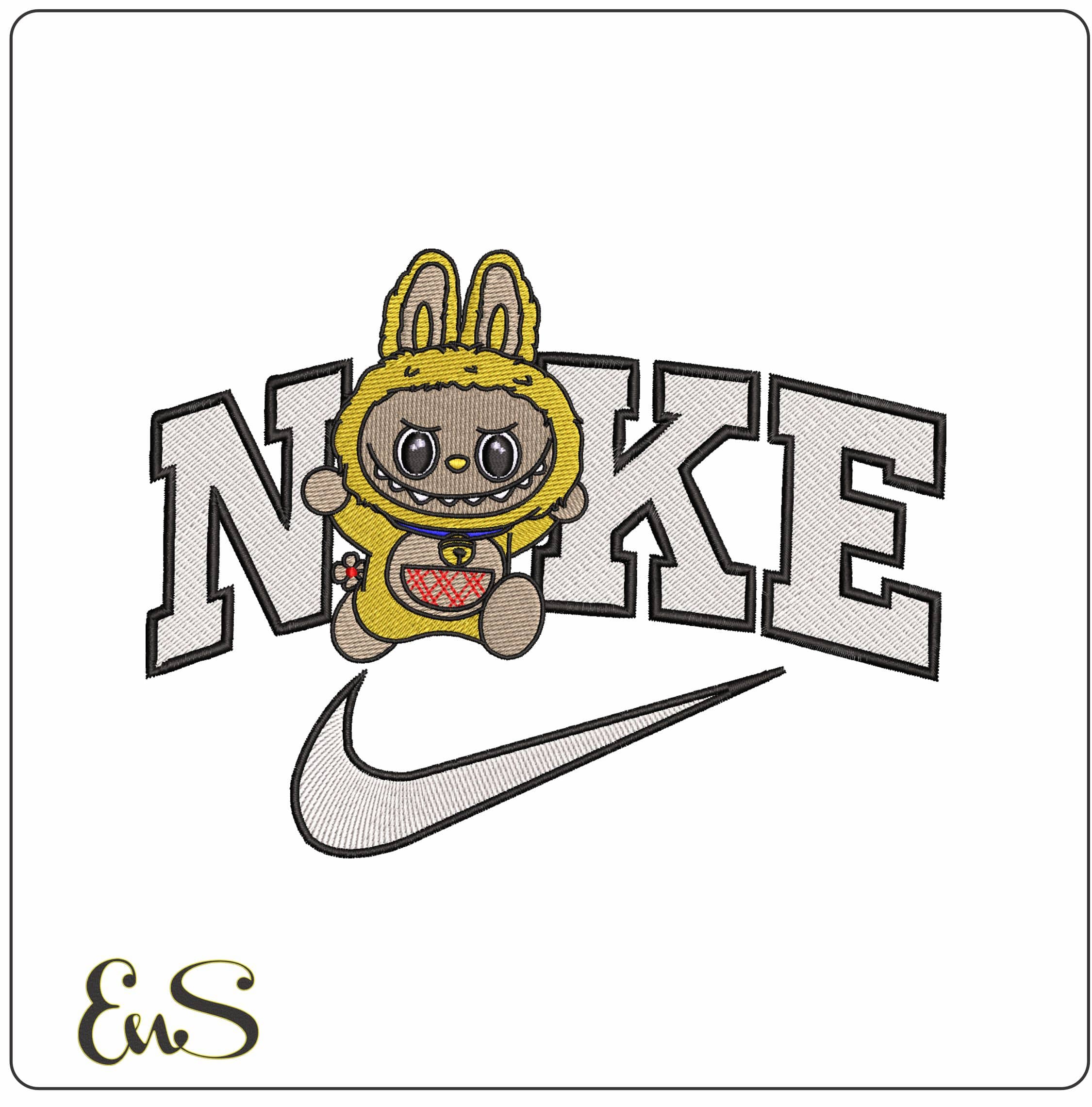 Nike Yellow Labubu Running  - Elegant embroidery design file-instant download