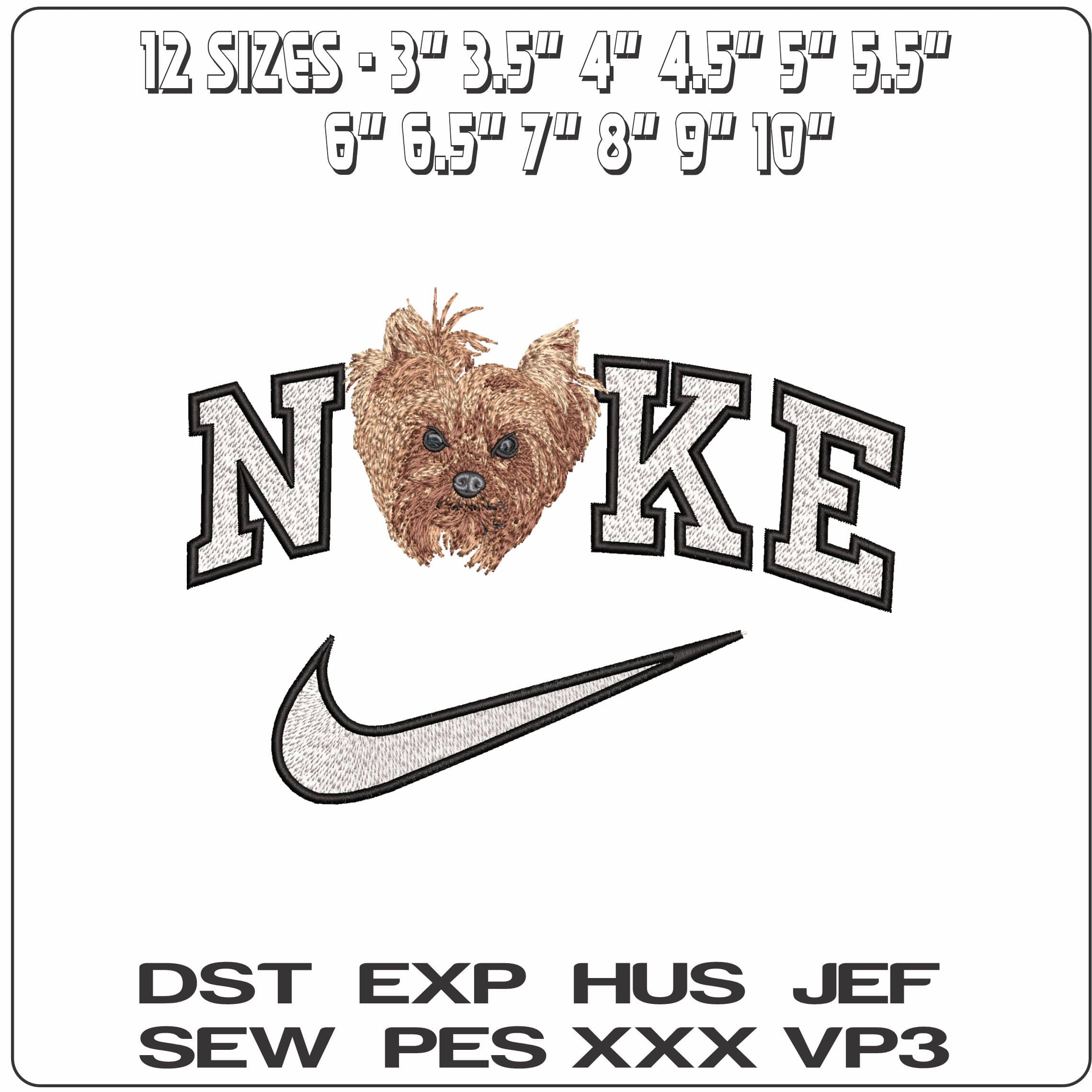 Nike Yorkshire Terrier Face  - Elegant embroidery design file-instant download — view 2