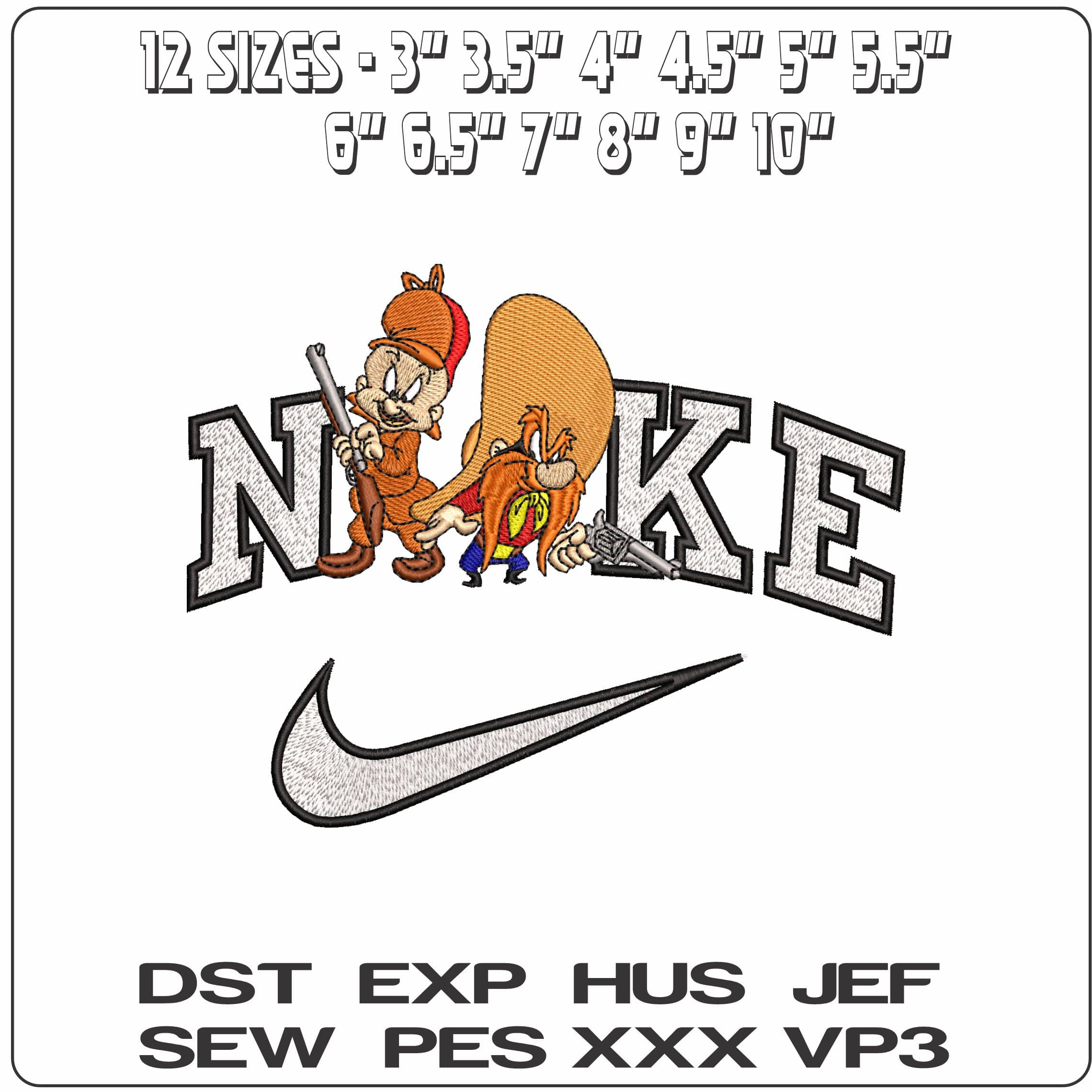 Nike Yosemite Sam and Elmer Fudd with Guns Looney   - Elegant embroidery design file-instant download — view 2