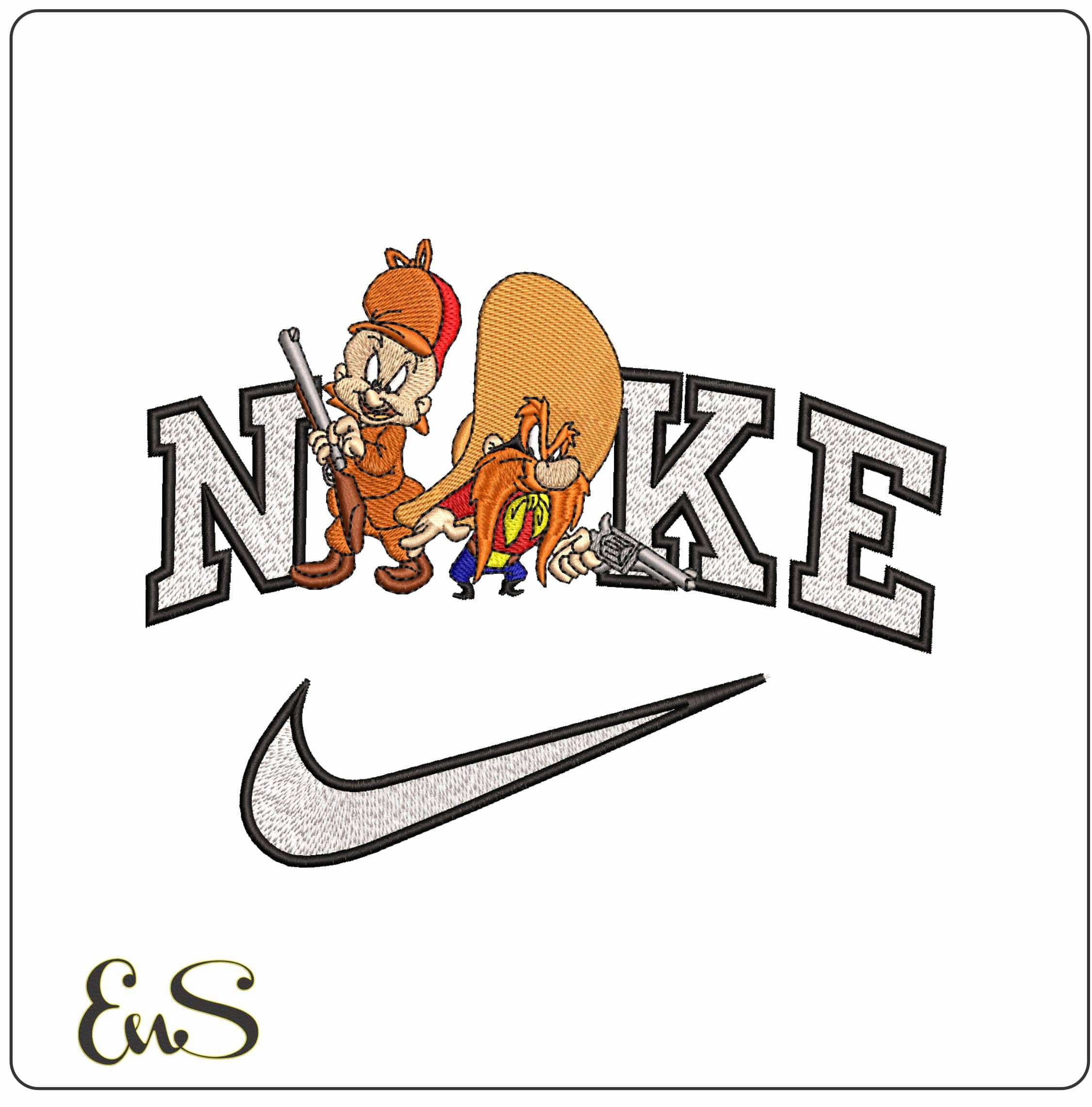 Nike Yosemite Sam and Elmer Fudd with Guns Looney   - Elegant embroidery design file-instant download