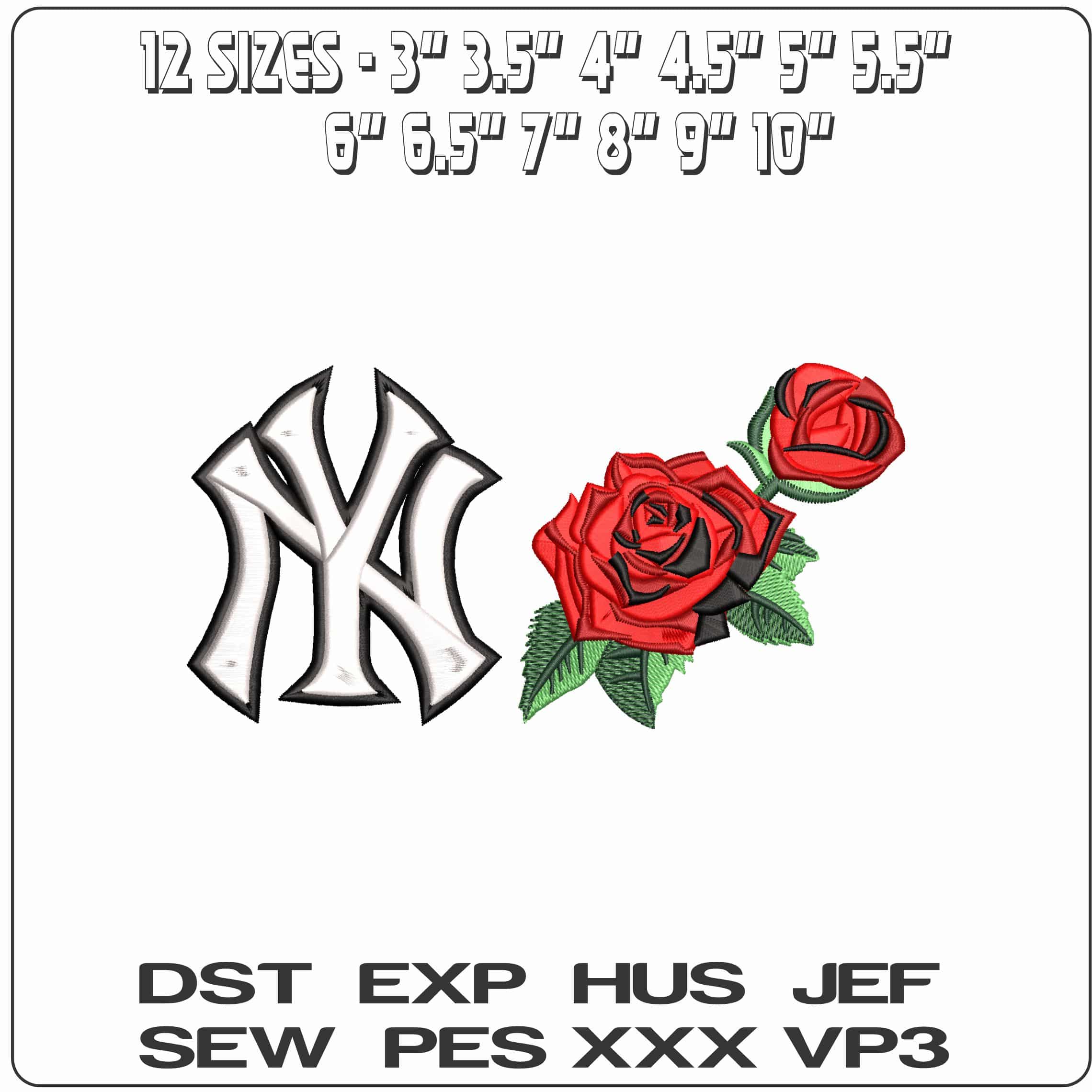 NY Red Roses  - Elegant embroidery design file-instant download — view 2