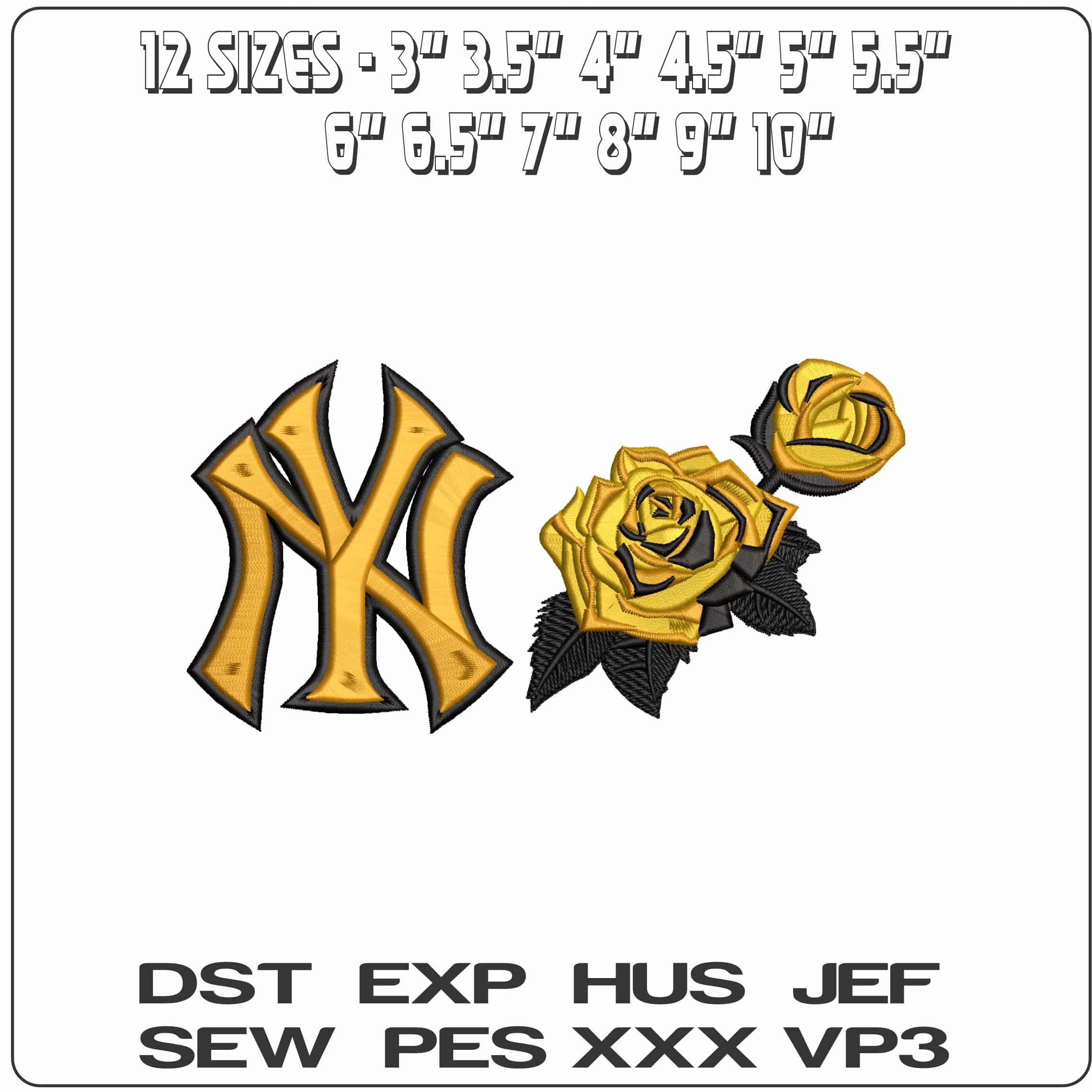 NY Yellow Black Roses  - Elegant embroidery design file-instant download — view 2