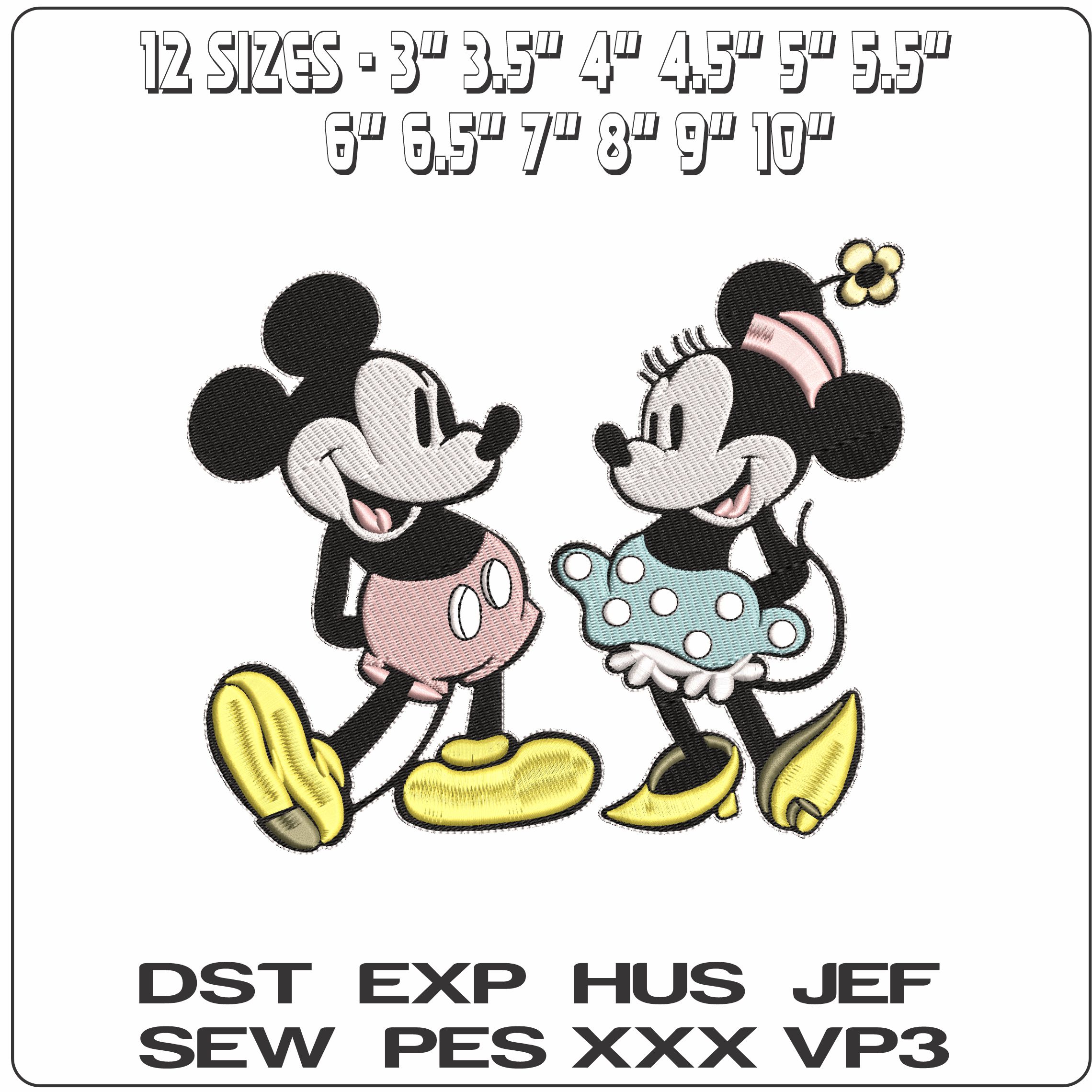 Old Fashion Mickey and Minnie Mouse  - Elegant embroidery design file-instant download — view 2