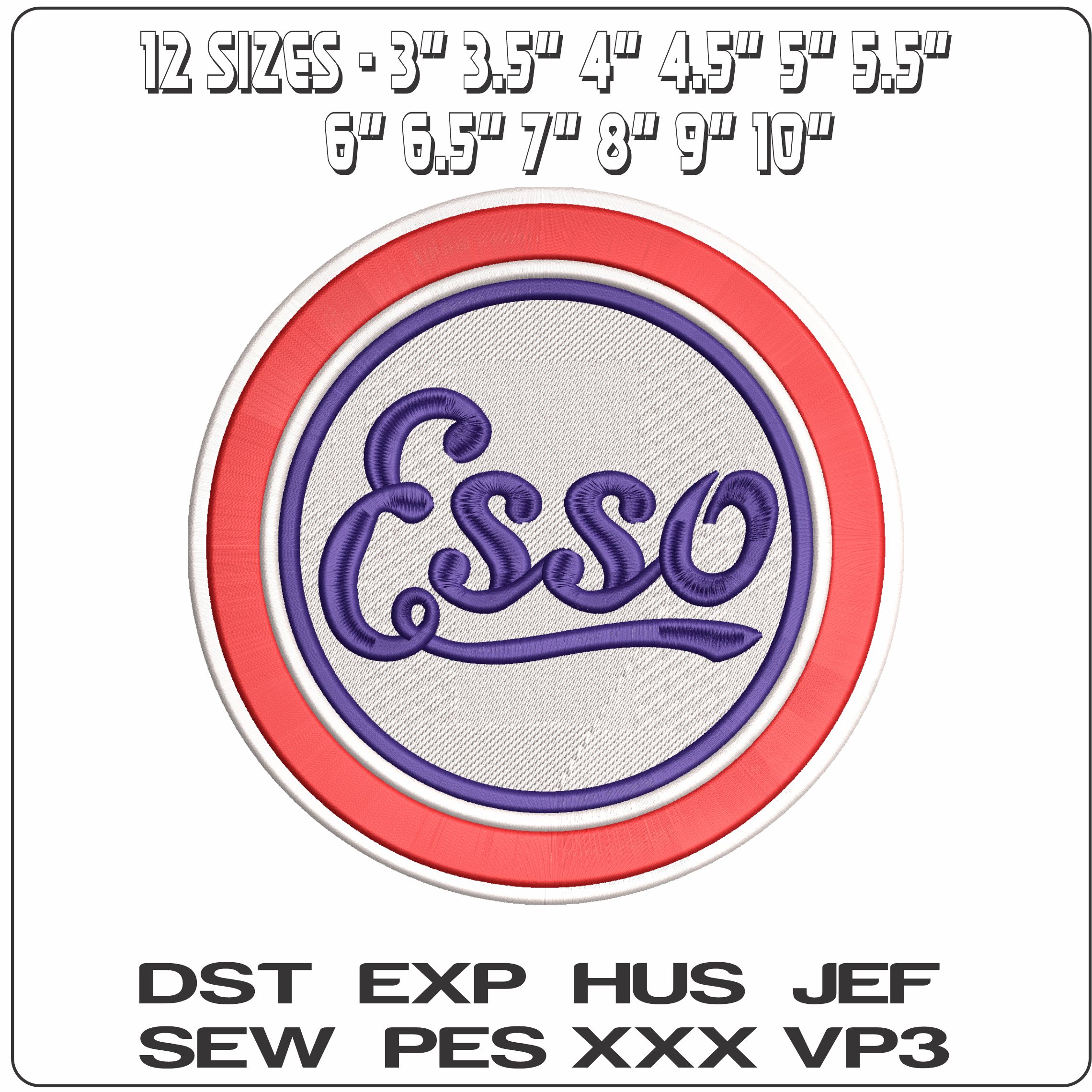 Original Esso Petrol Logo Brand  - Elegant embroidery design file-instant download — view 2
