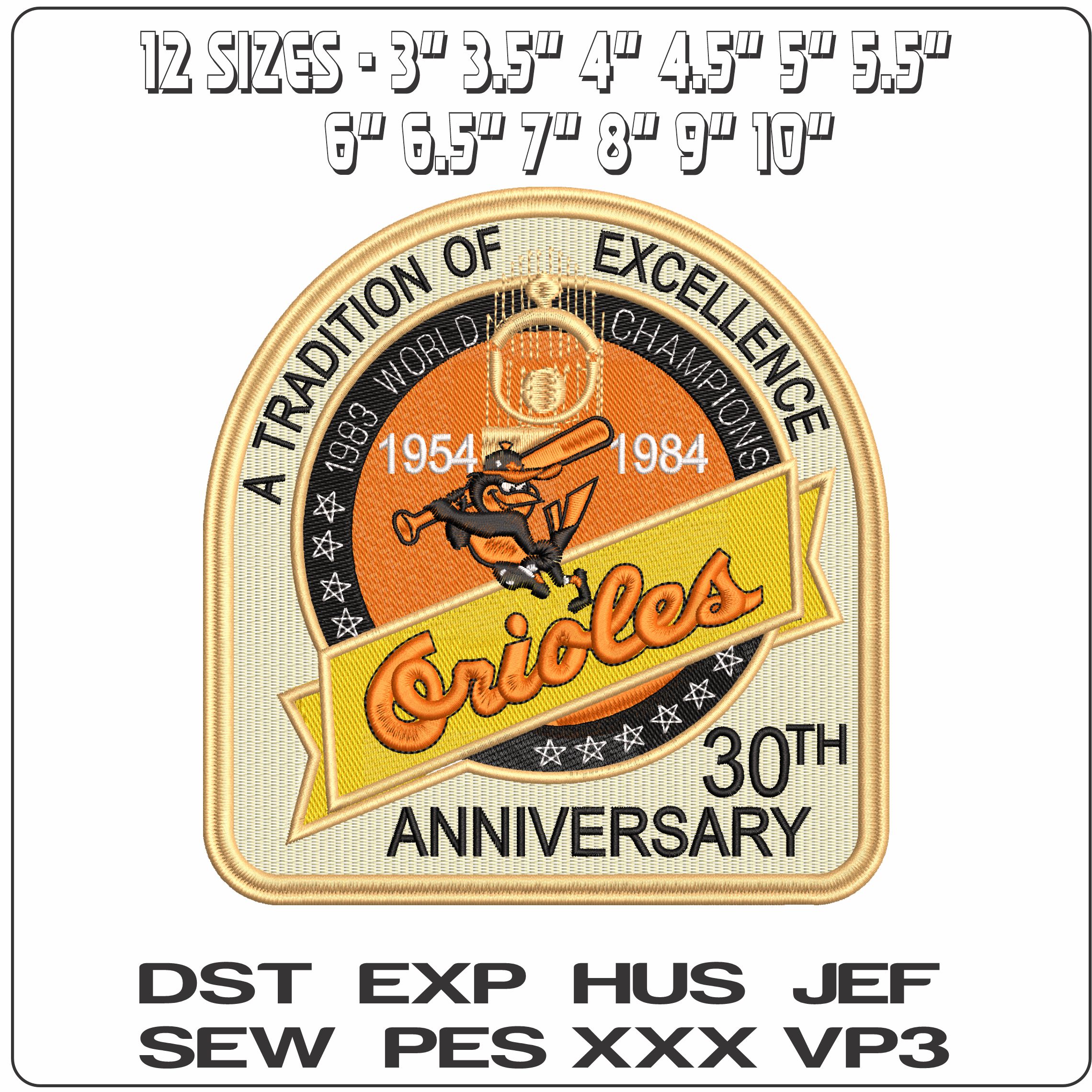 ORIOLES 30 ANNIVERSARY  - Elegant embroidery design file-instant download — view 2