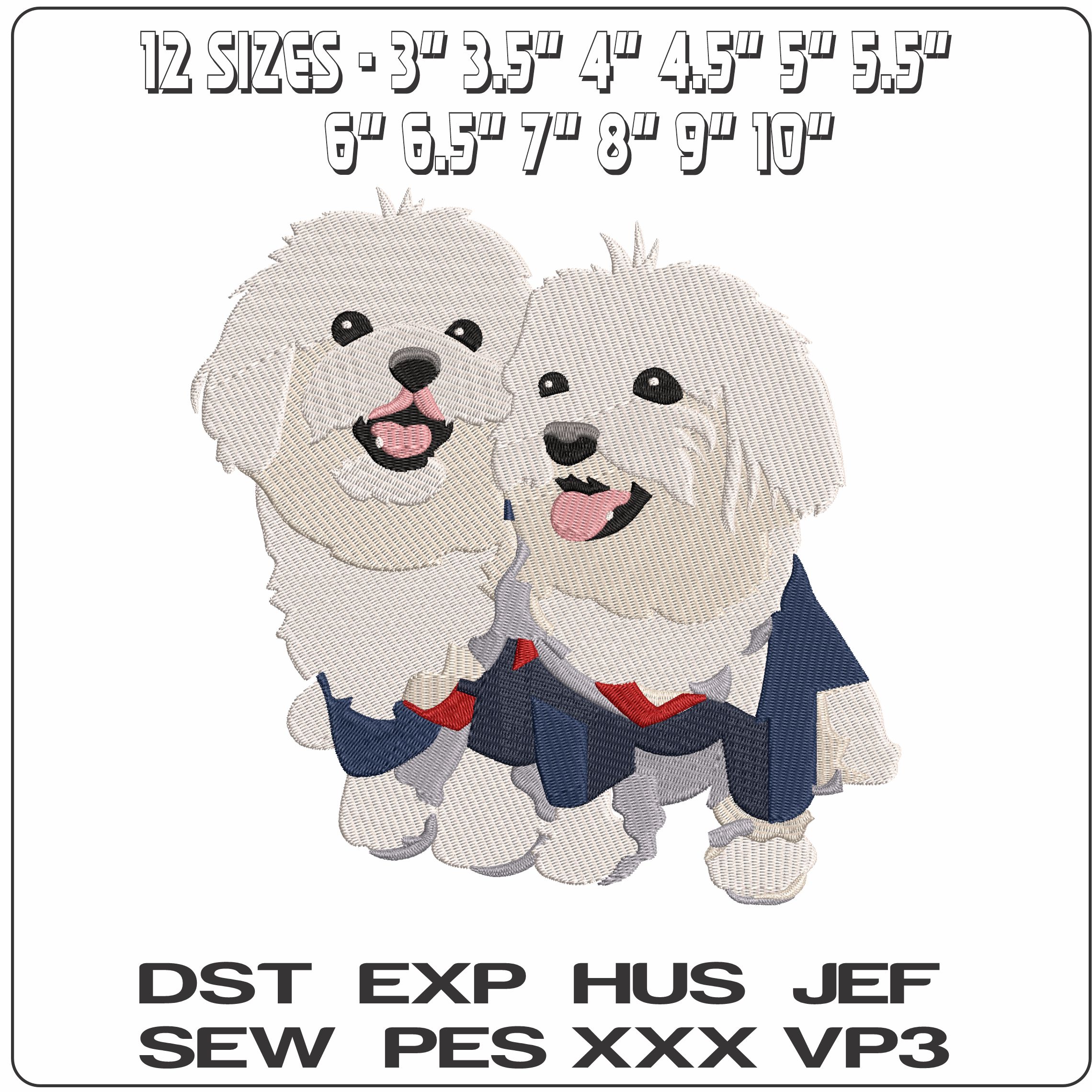 Pair of Maltese Dogs   - Elegant embroidery design file-instant download — view 2