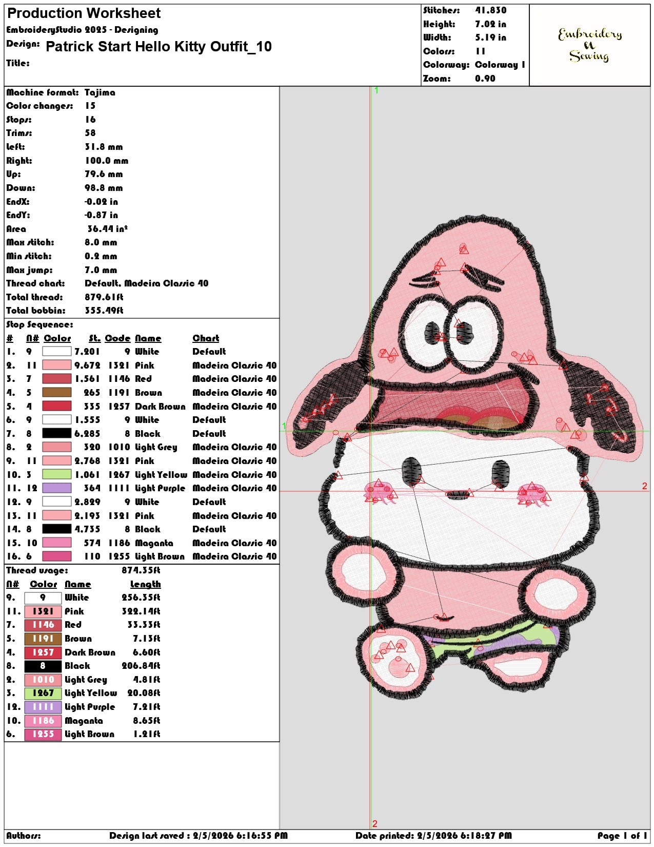 Patrick Start Hello Kitty Outfit   - Elegant embroidery design file-instant download — view 3