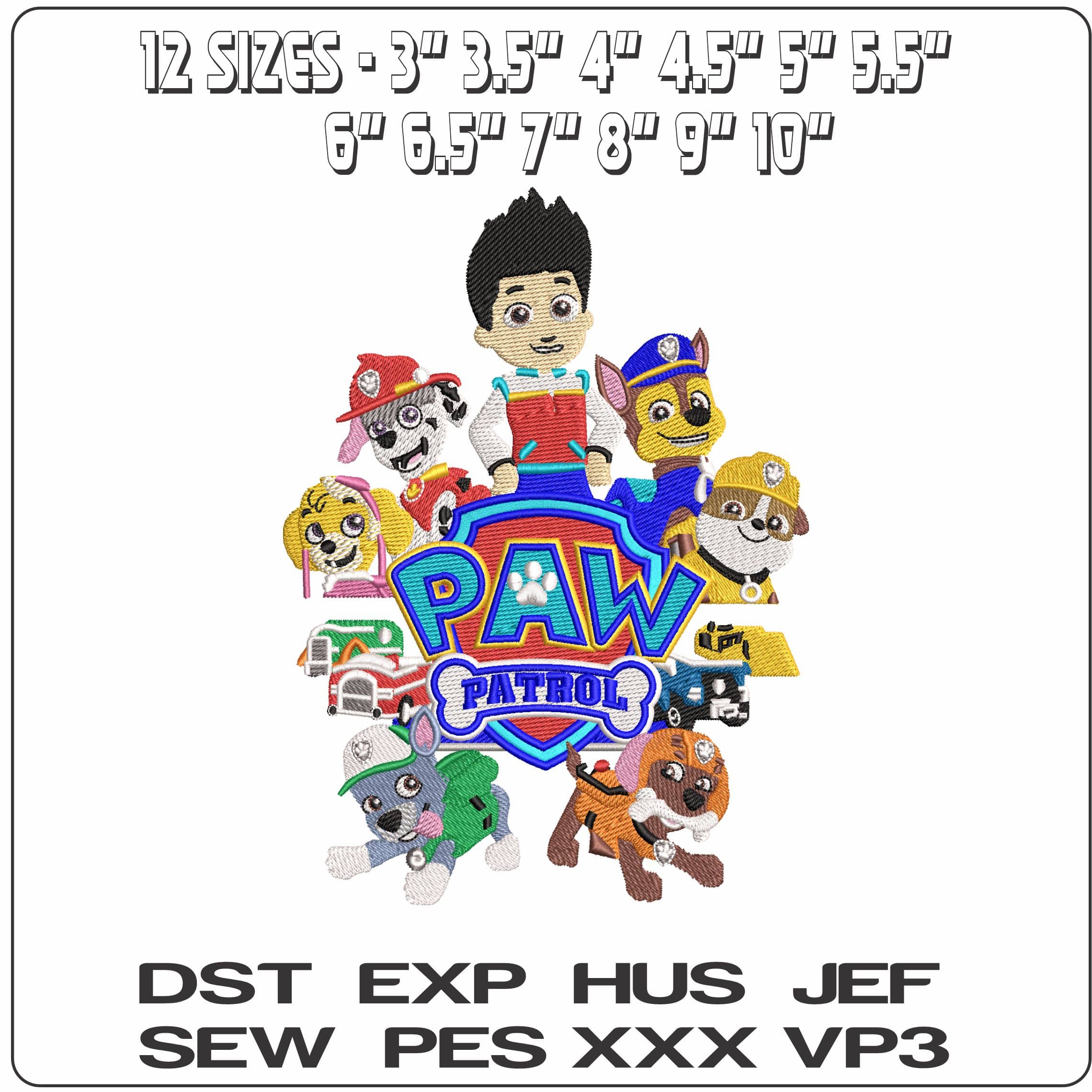 Paw Patrol characters round Logo   - Elegant embroidery design file-instant download — view 2
