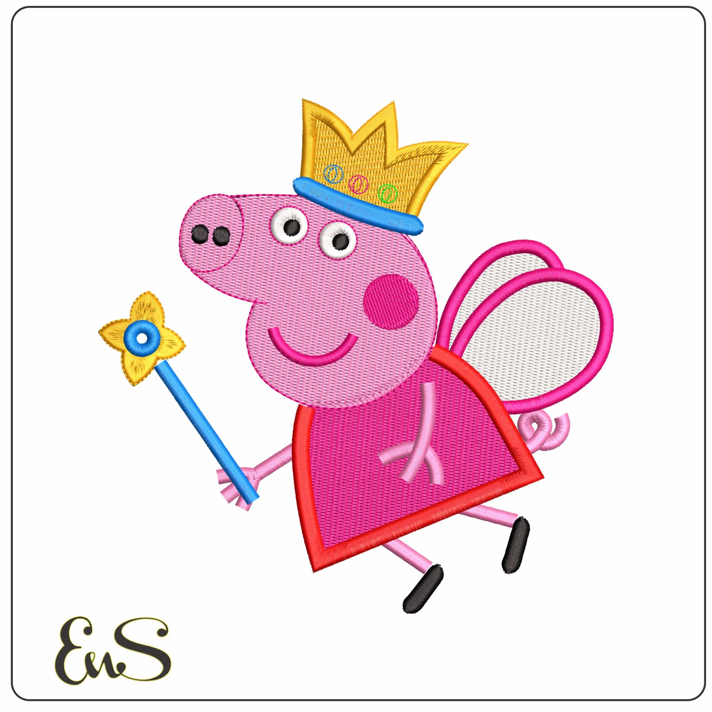 Pepper Pig Fairy Flying   - Elegant embroidery design file-instant download