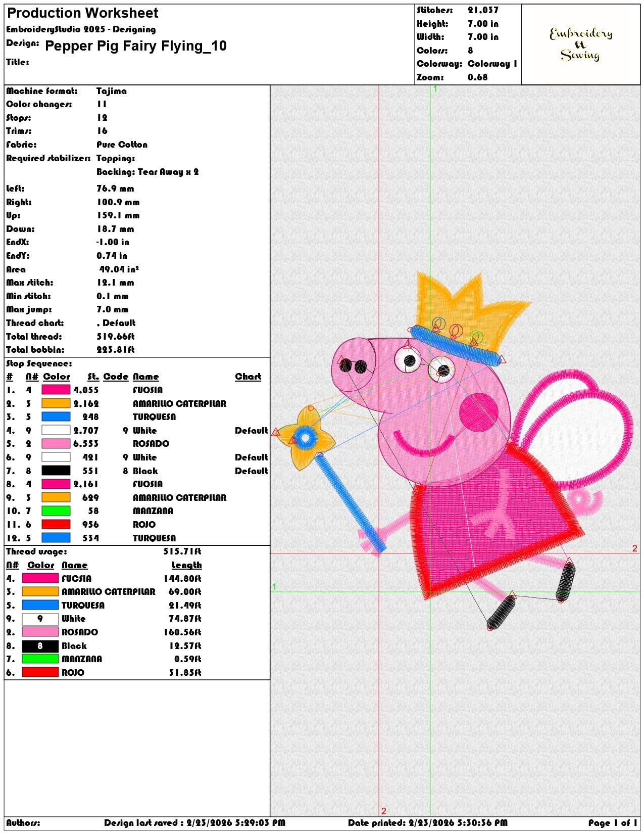 Pepper Pig Fairy Flying   - Elegant embroidery design file-instant download — view 3