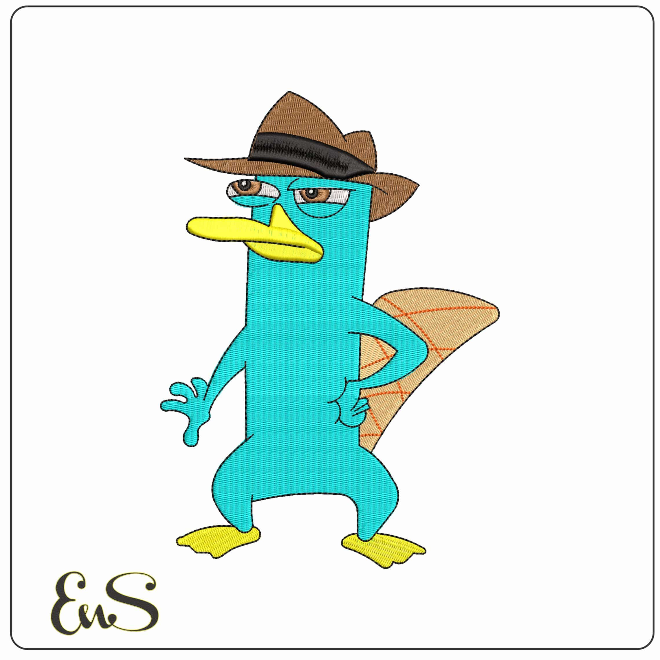 Perry the Platypus Agent PI Phineas and Ferb Cartoon   - Elegant embroidery design file-instant download
