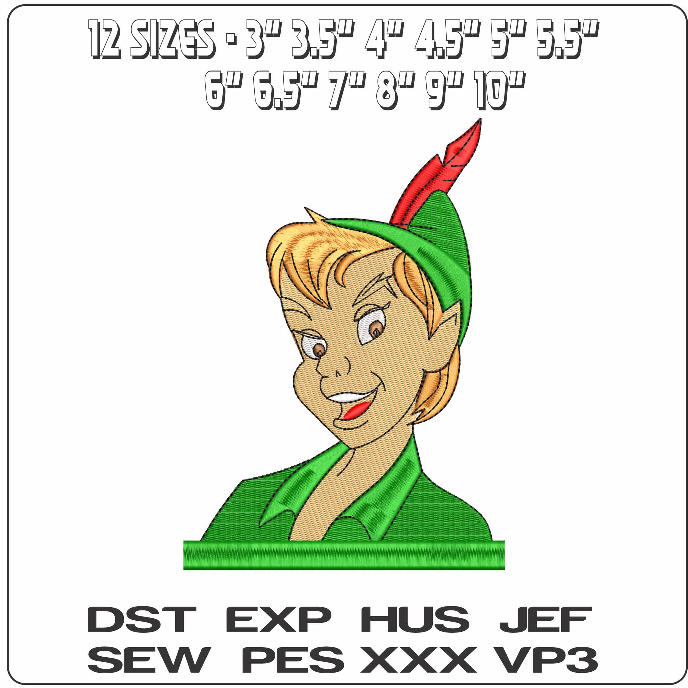 Peter Pan Head Peter Pan Cartoon   - Elegant embroidery design file-instant download — view 2