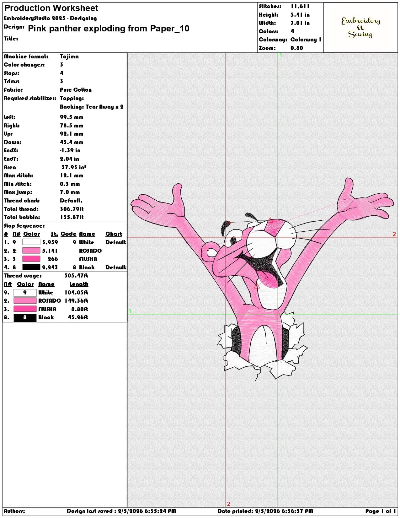 Pink panther exploding from Paper   - Elegant embroidery design file-instant download — view 3